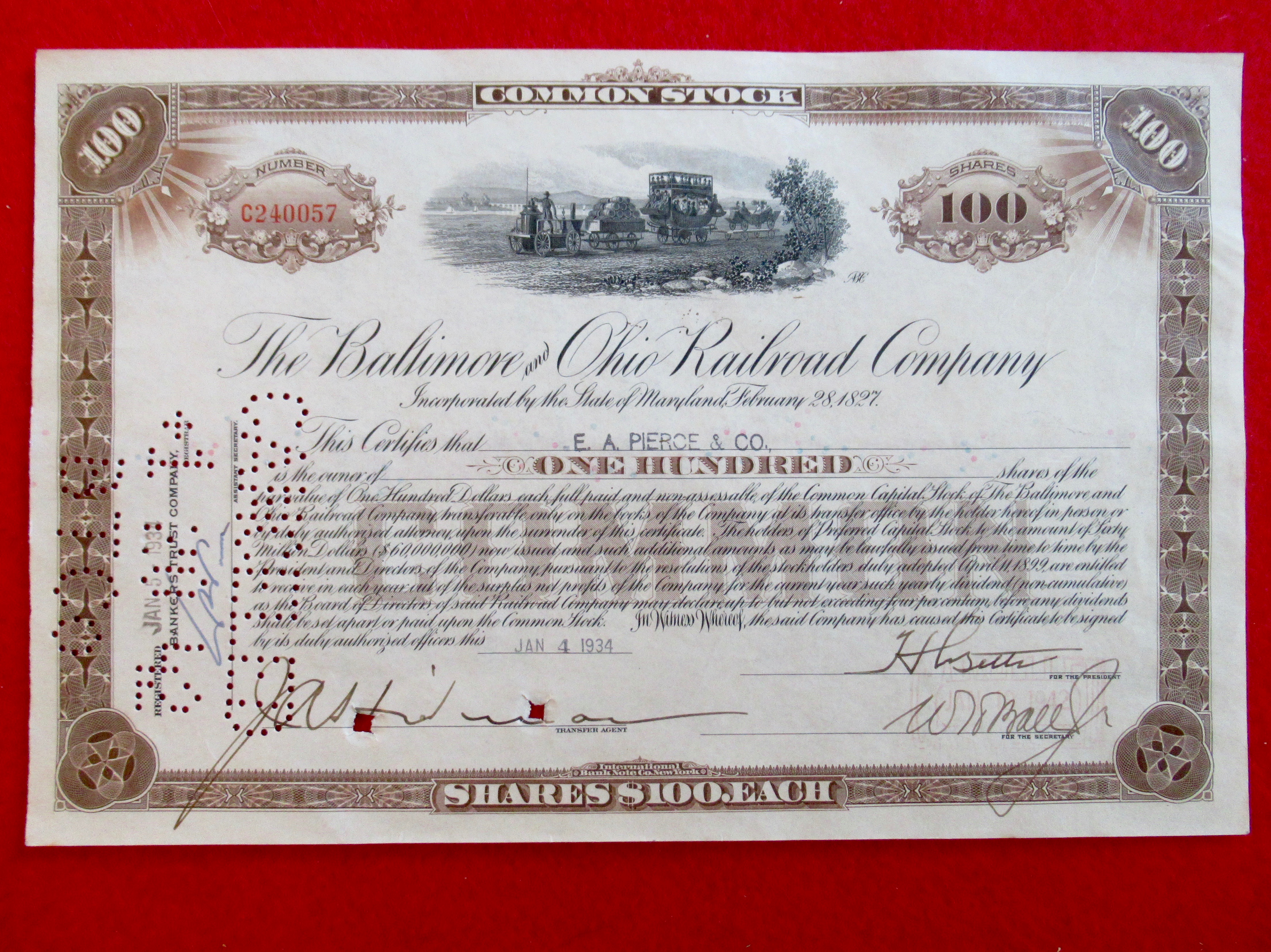 Baltimore & Ohio Railroad Stock Certificate 1930's