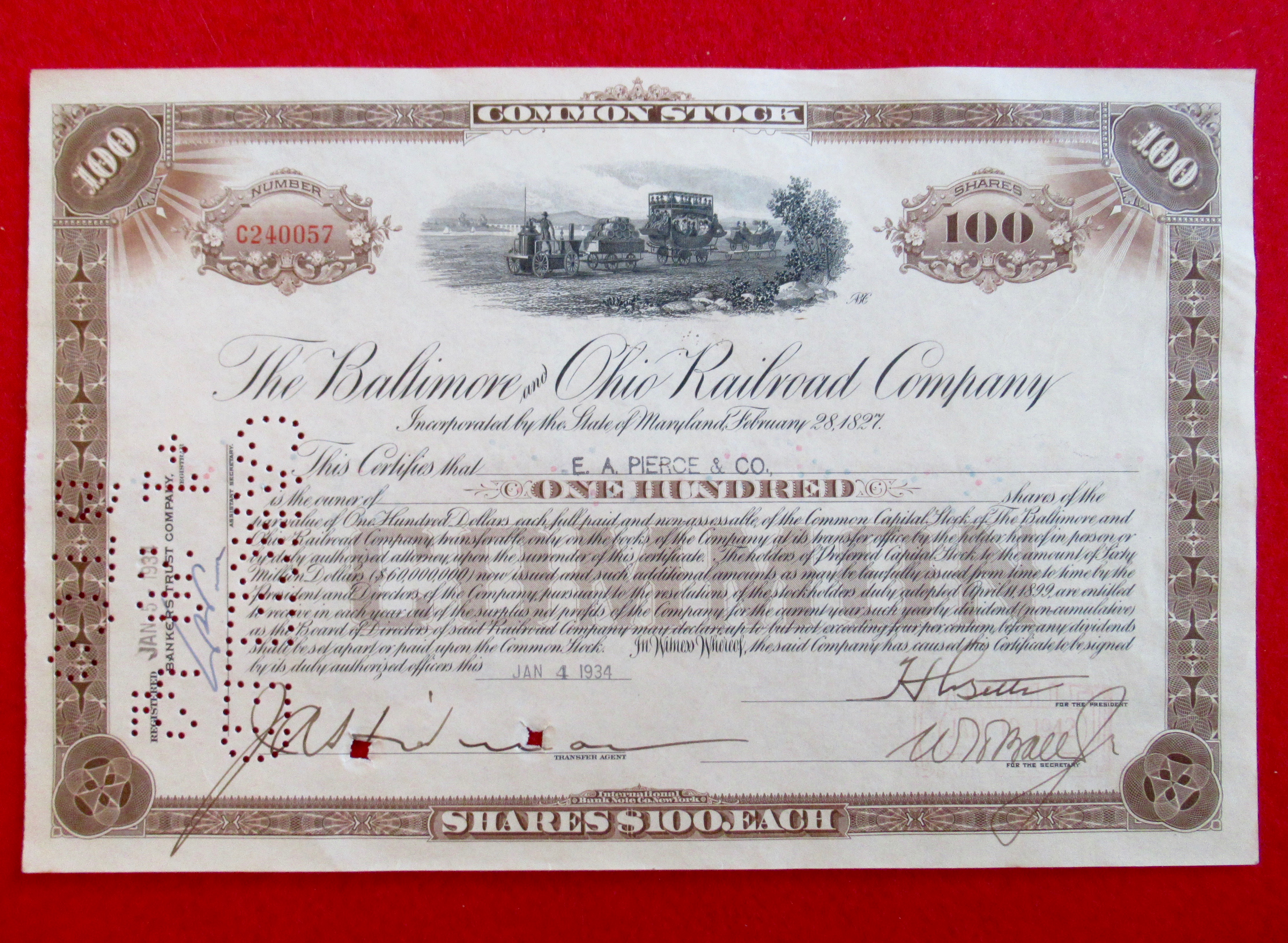 Baltimore & Ohio Railroad Stock Certificate 1930's