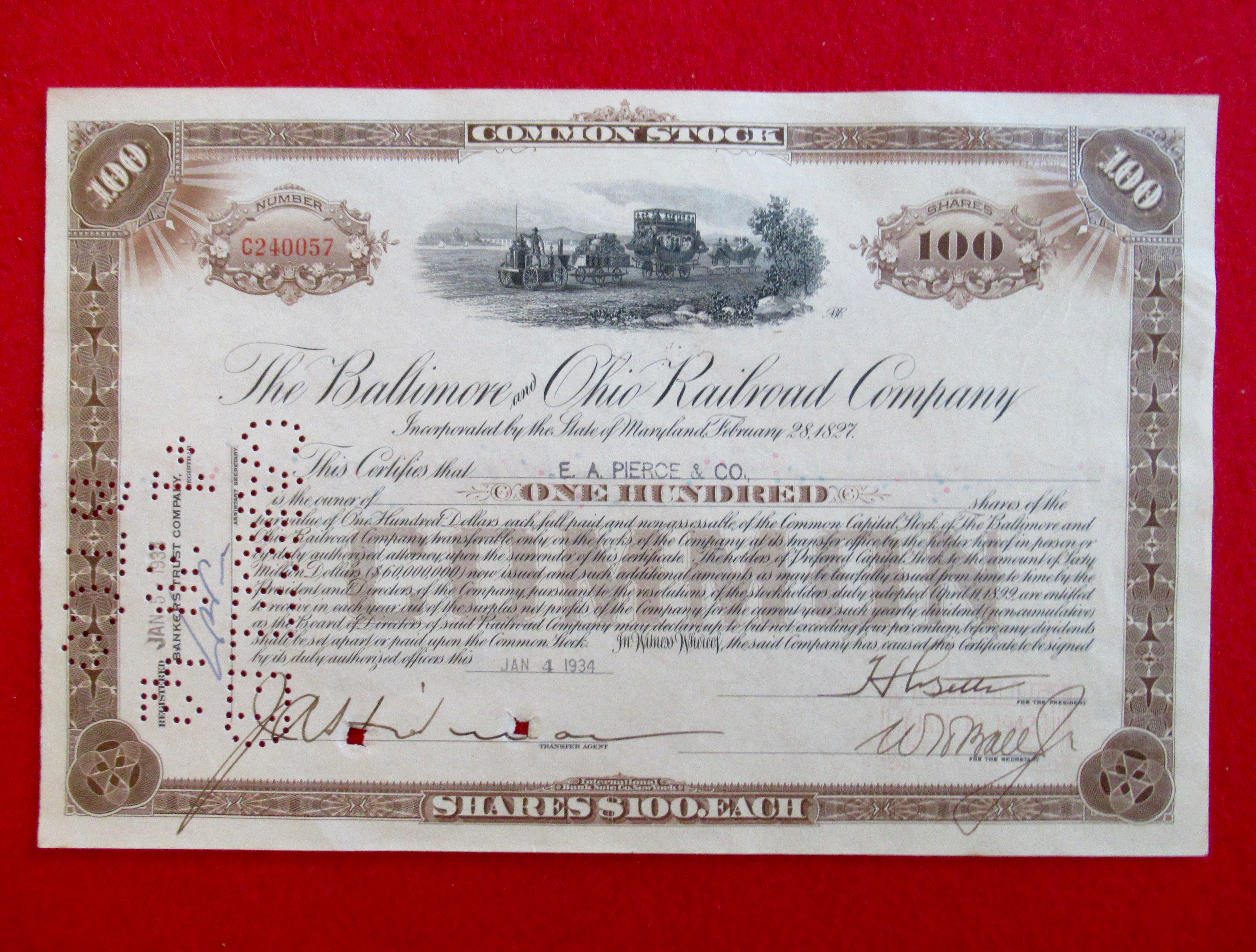 Baltimore & Ohio Railroad Stock Certificate 1930's
