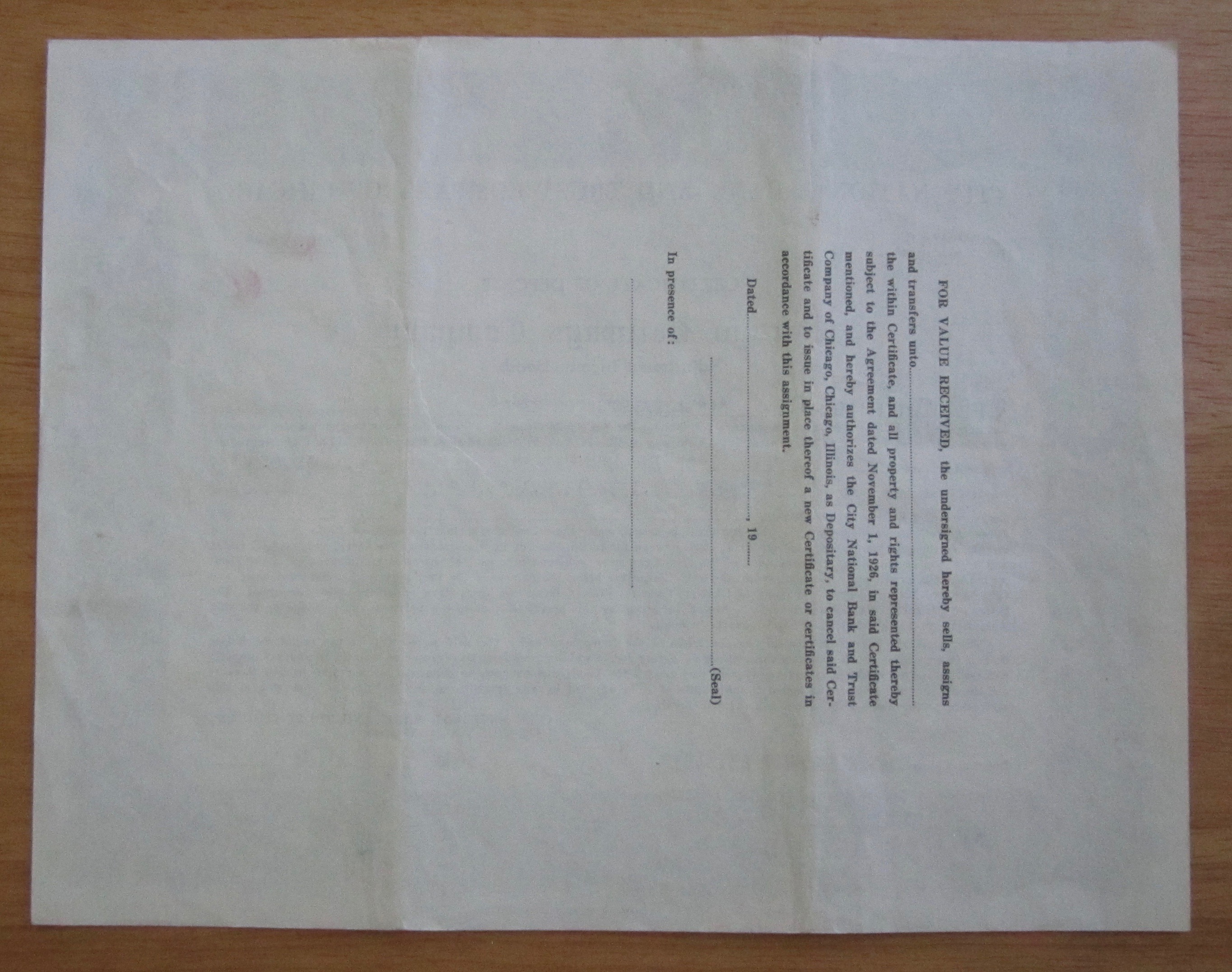 1939 Chicago Railways Company Stock Certificate