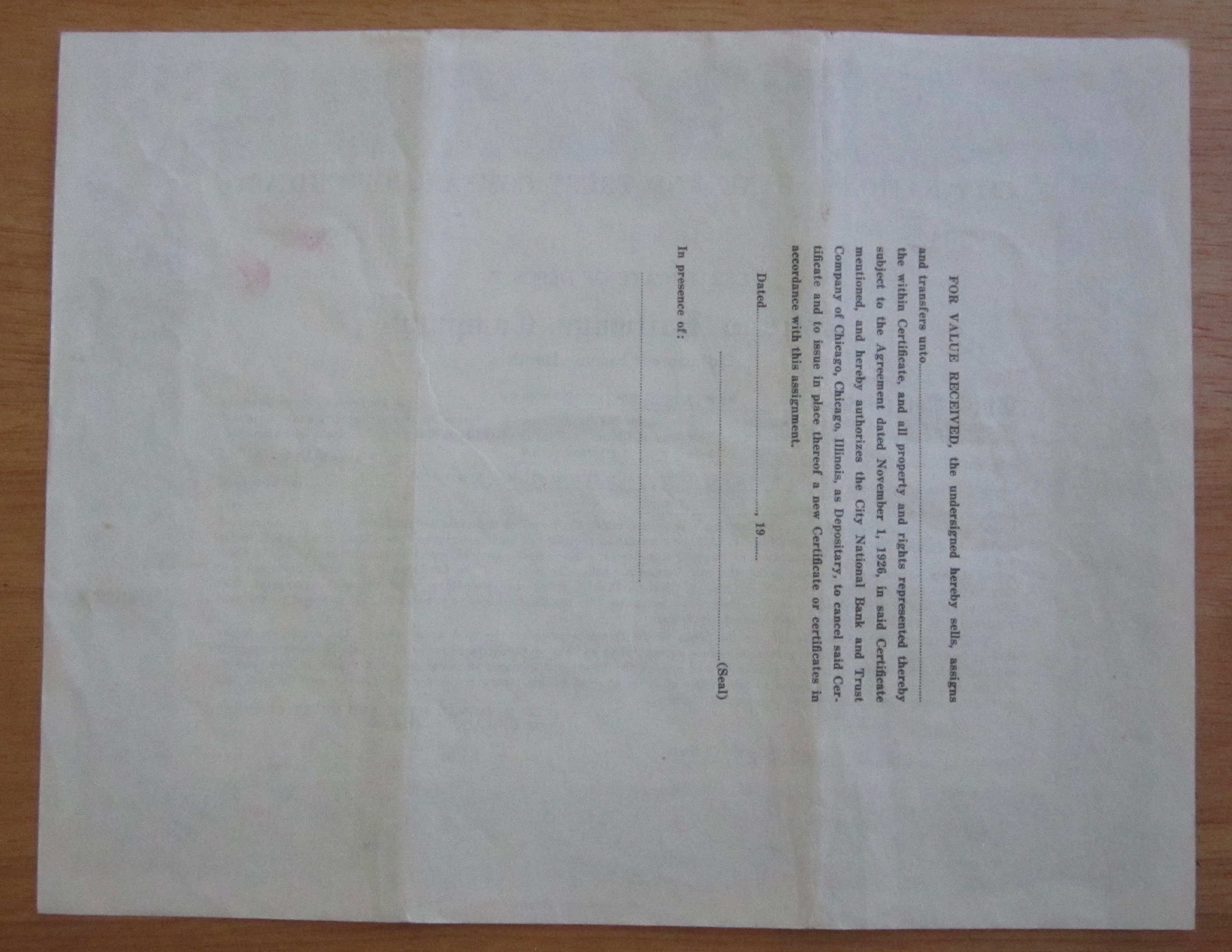 1939 Chicago Railways Company Stock Certificate