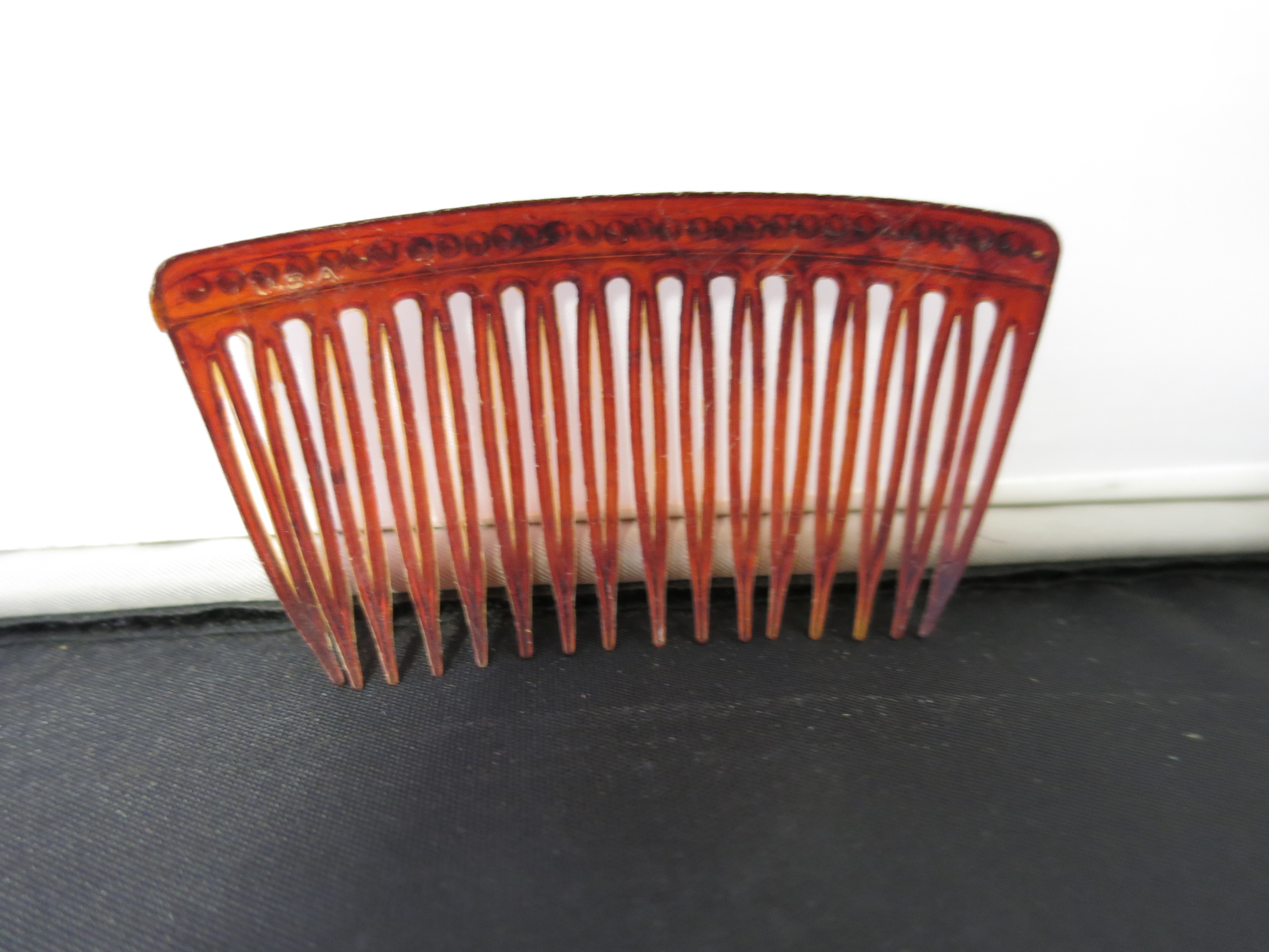 Vintage Single Amber Lucite Haircomb with Paste Stones