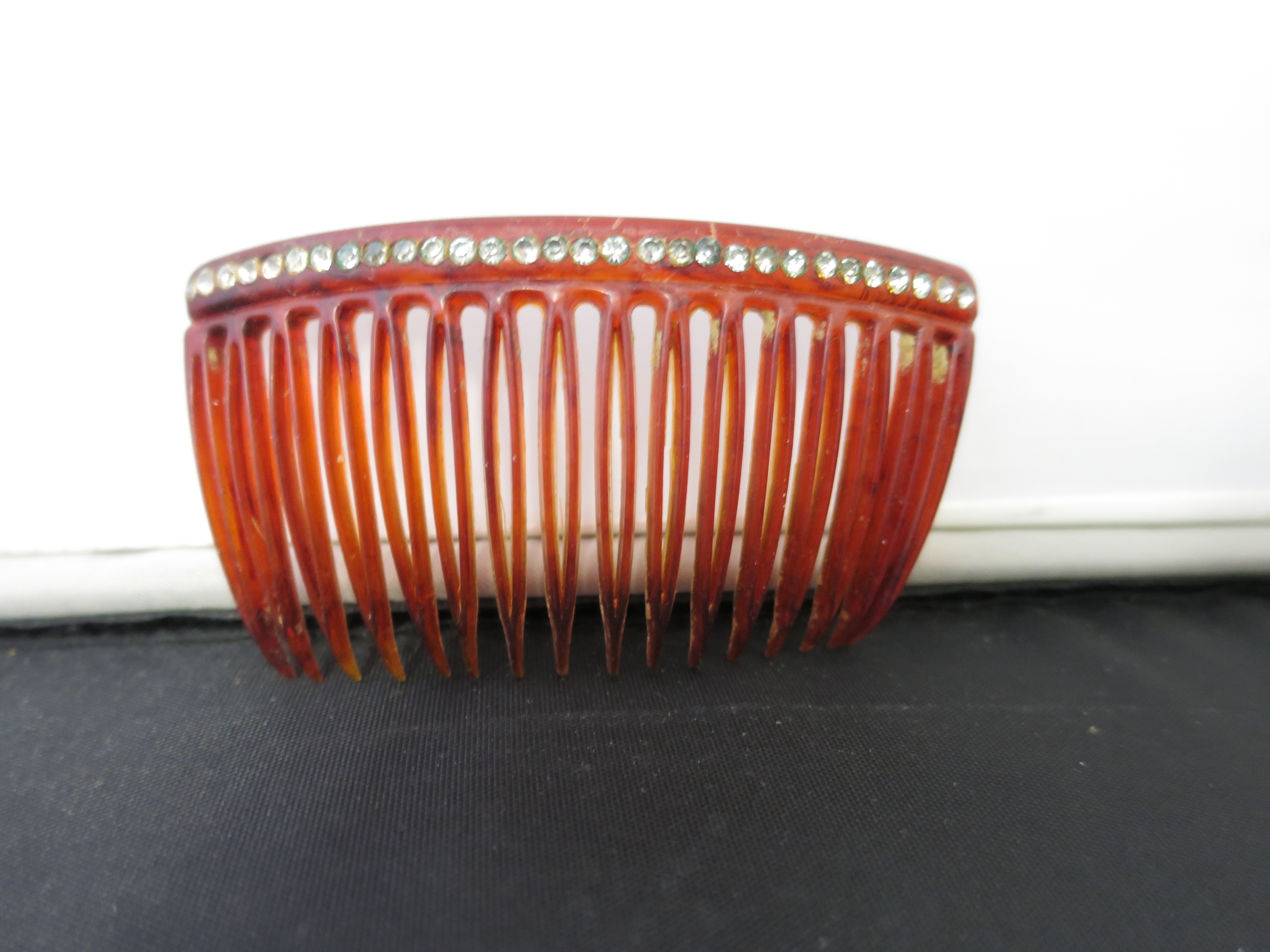 Vintage Single Amber Lucite Haircomb with Paste Stones