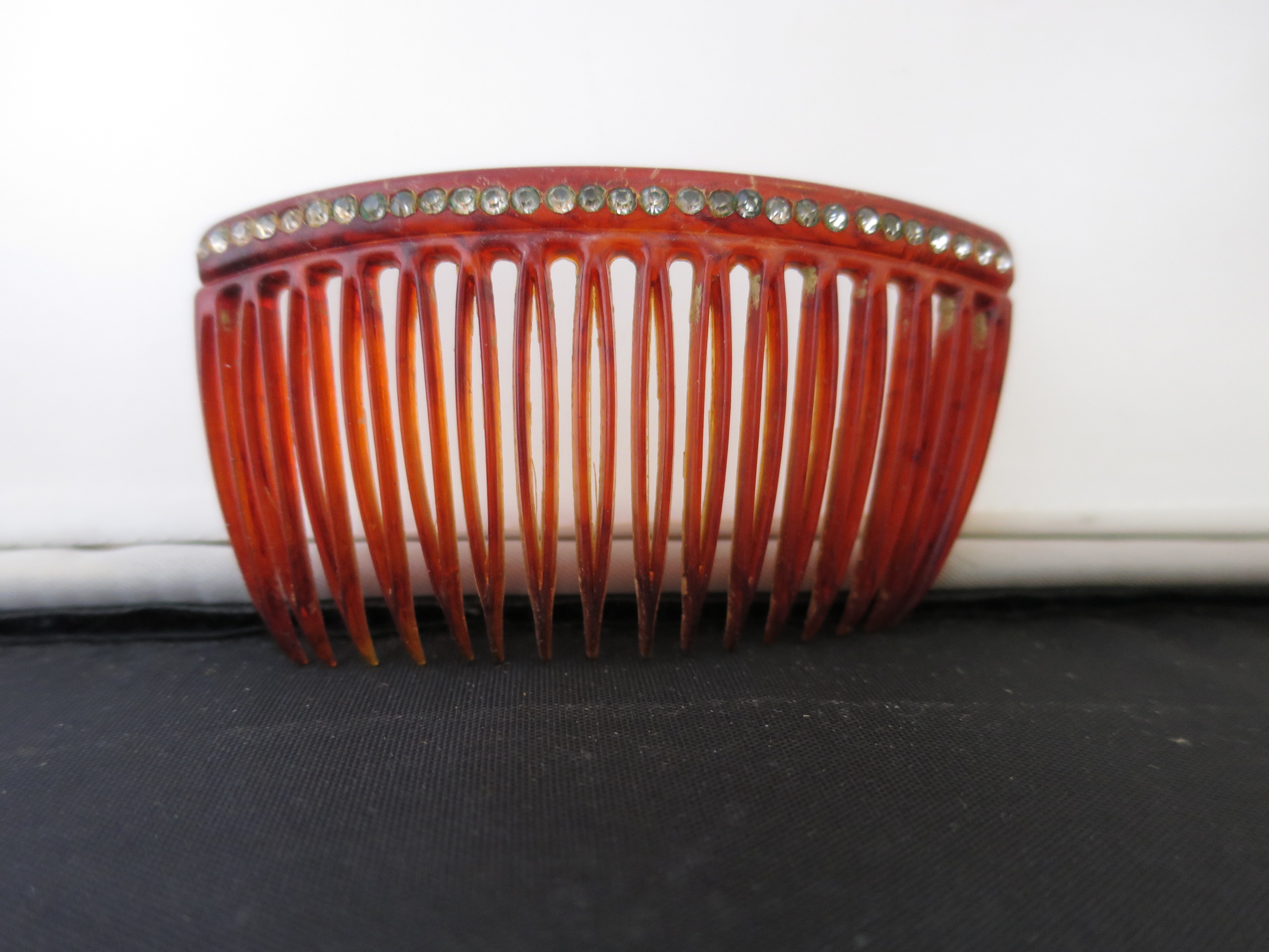Vintage Single Amber Lucite Haircomb with Paste Stones