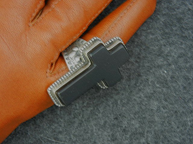 David Troutman Sterling Silver Onyx  Cross Ring