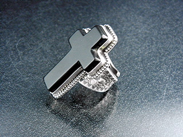 David Troutman Sterling Silver Onyx  Cross Ring