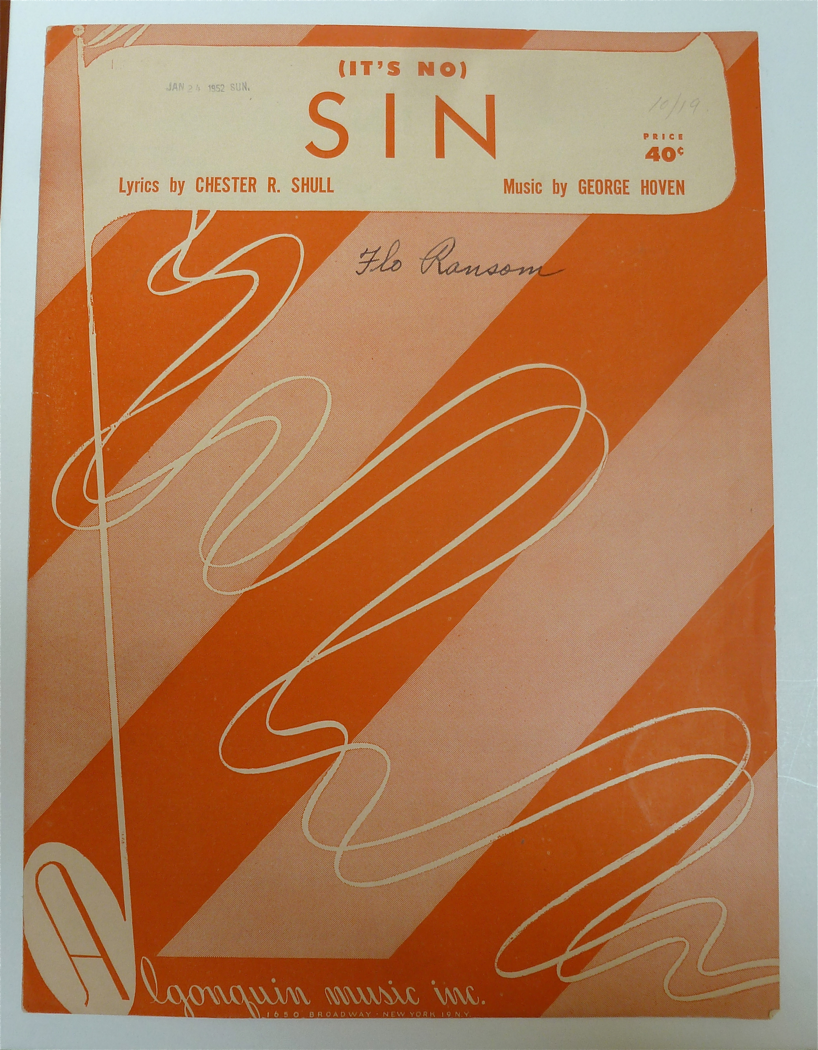 Sheet Music 1951 (It's No) Sin