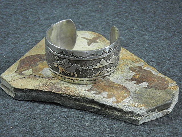 Navajo Sterling Silver Storyteller Cuff Signed DB