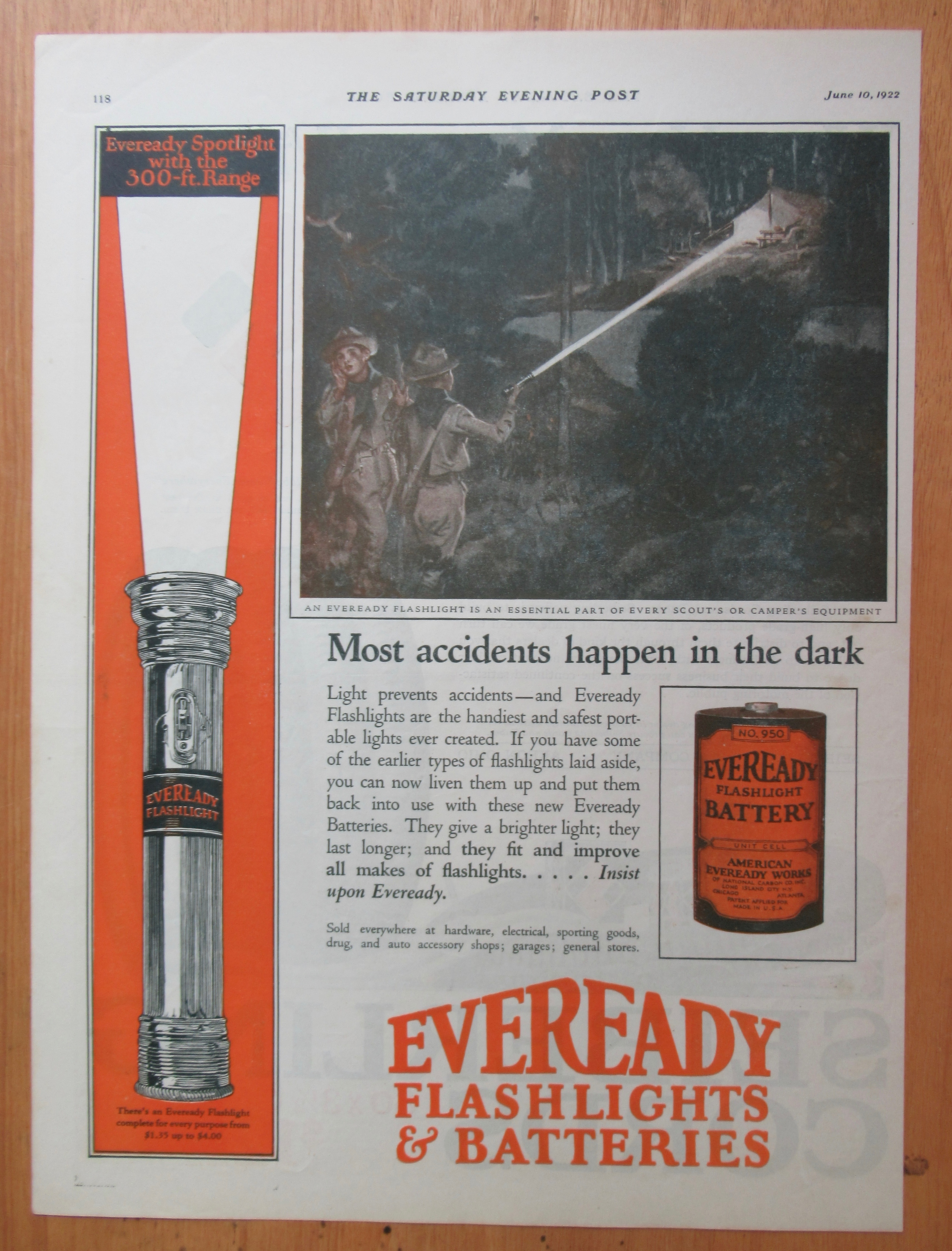 1922 Eveready Flashlight & Batteries with Boy Scouts