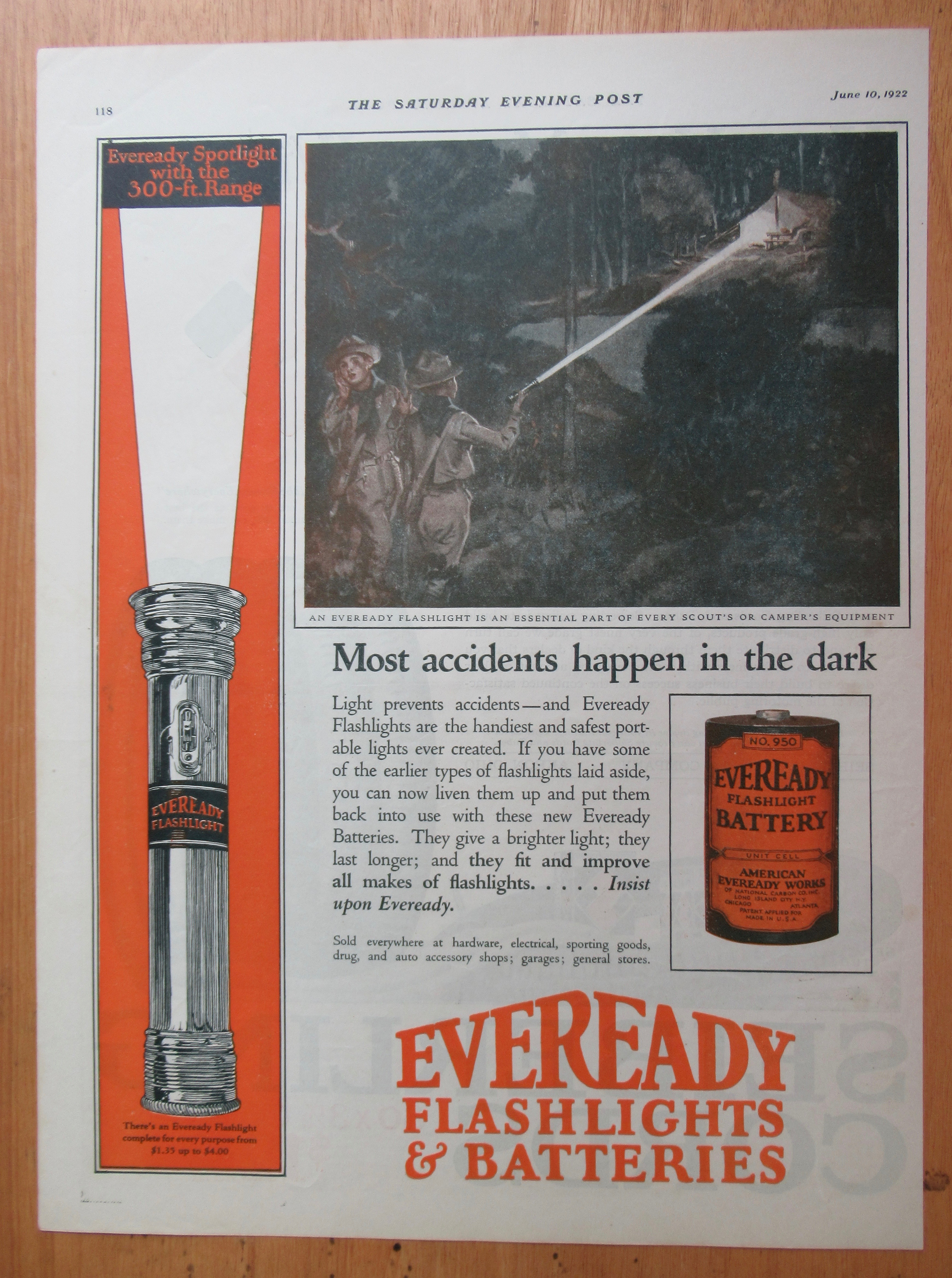 1922 Eveready Flashlight & Batteries with Boy Scouts