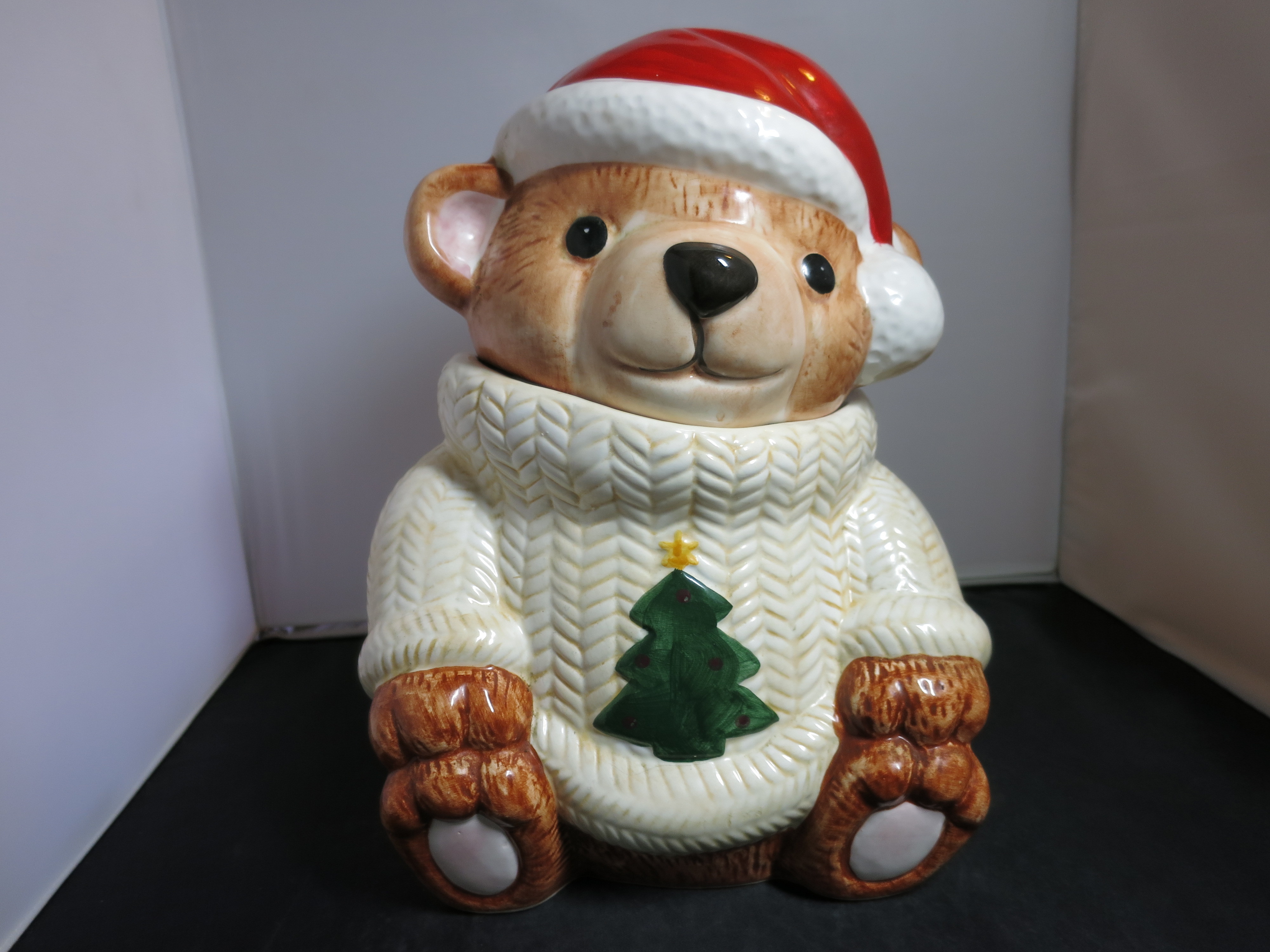 Vintage Teddy Bear Cookie Jar Christmas Tree with Yellow Star