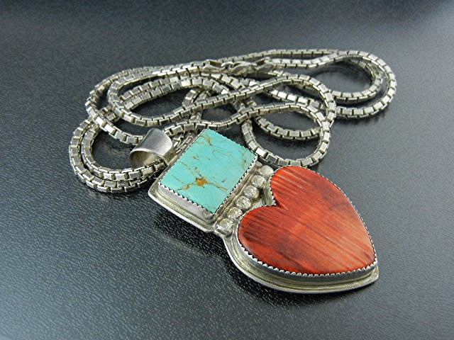 Navajo Sterling Silver Kingman Turquoise Spiny Oyster H