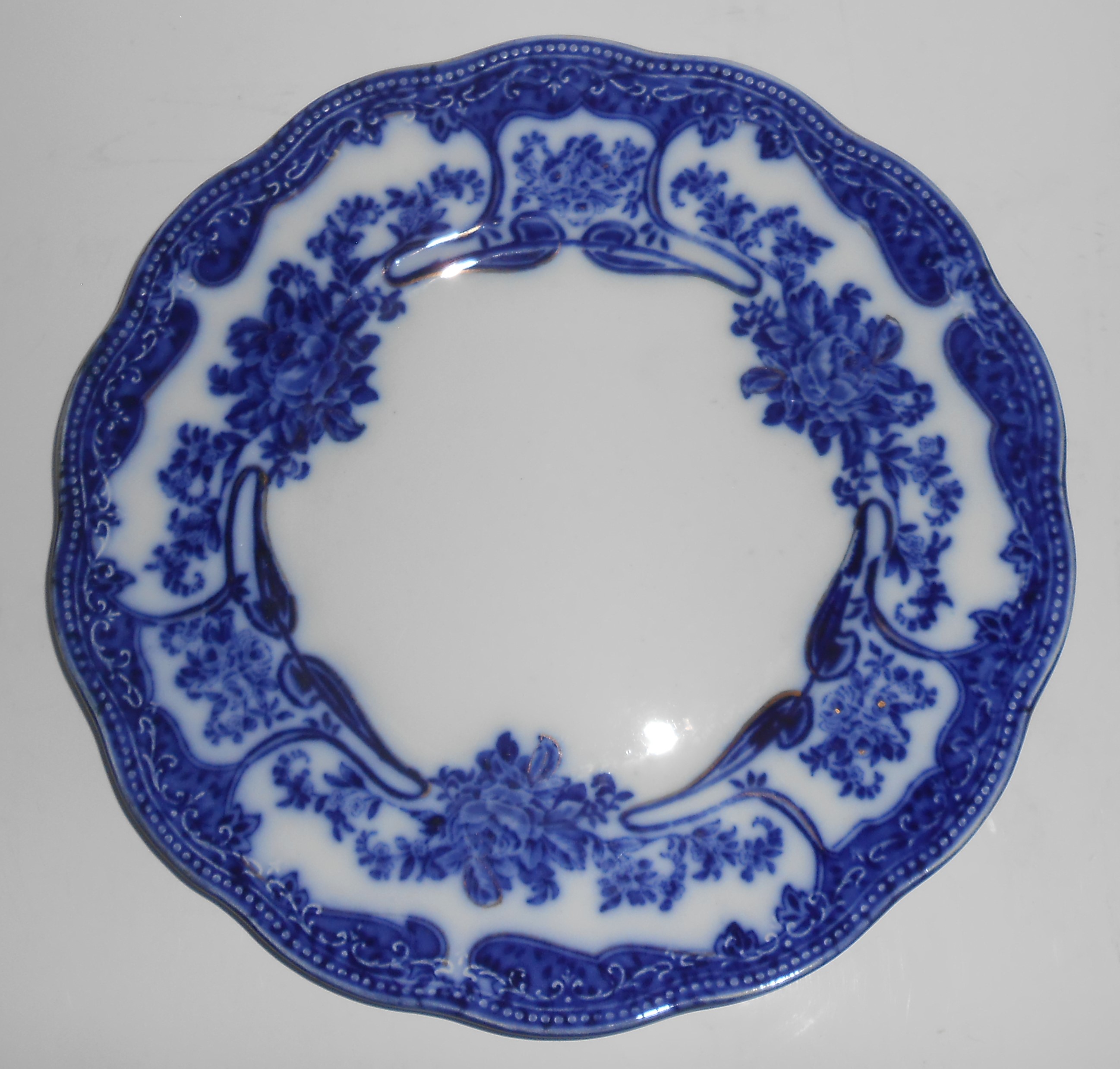 Vintage Flow Blue Pountney China Milton w/Gold Dinner P