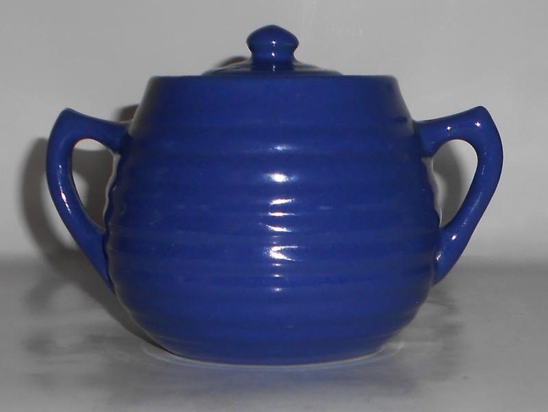VINTAGE Bauer Pottery Ring Ware Cobalt Sugar Bowl w/Lid