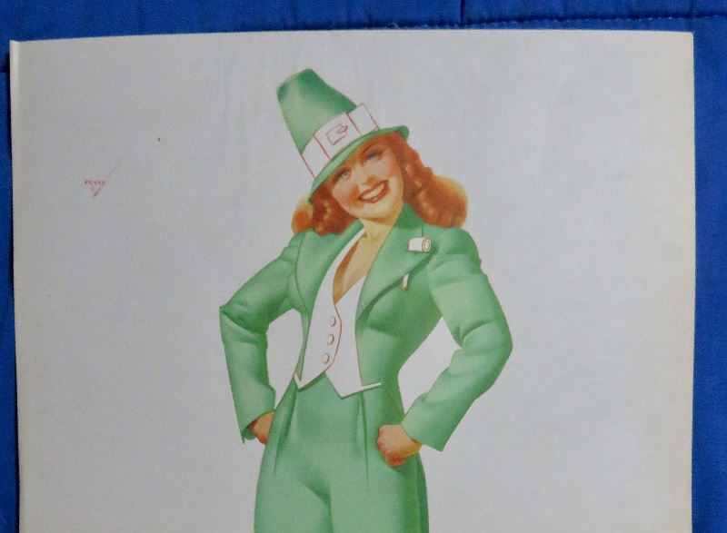 Original 1946 Sexy Pin Up Girl Wearing A Lovely Green Suit & A Green Hat By George Petty