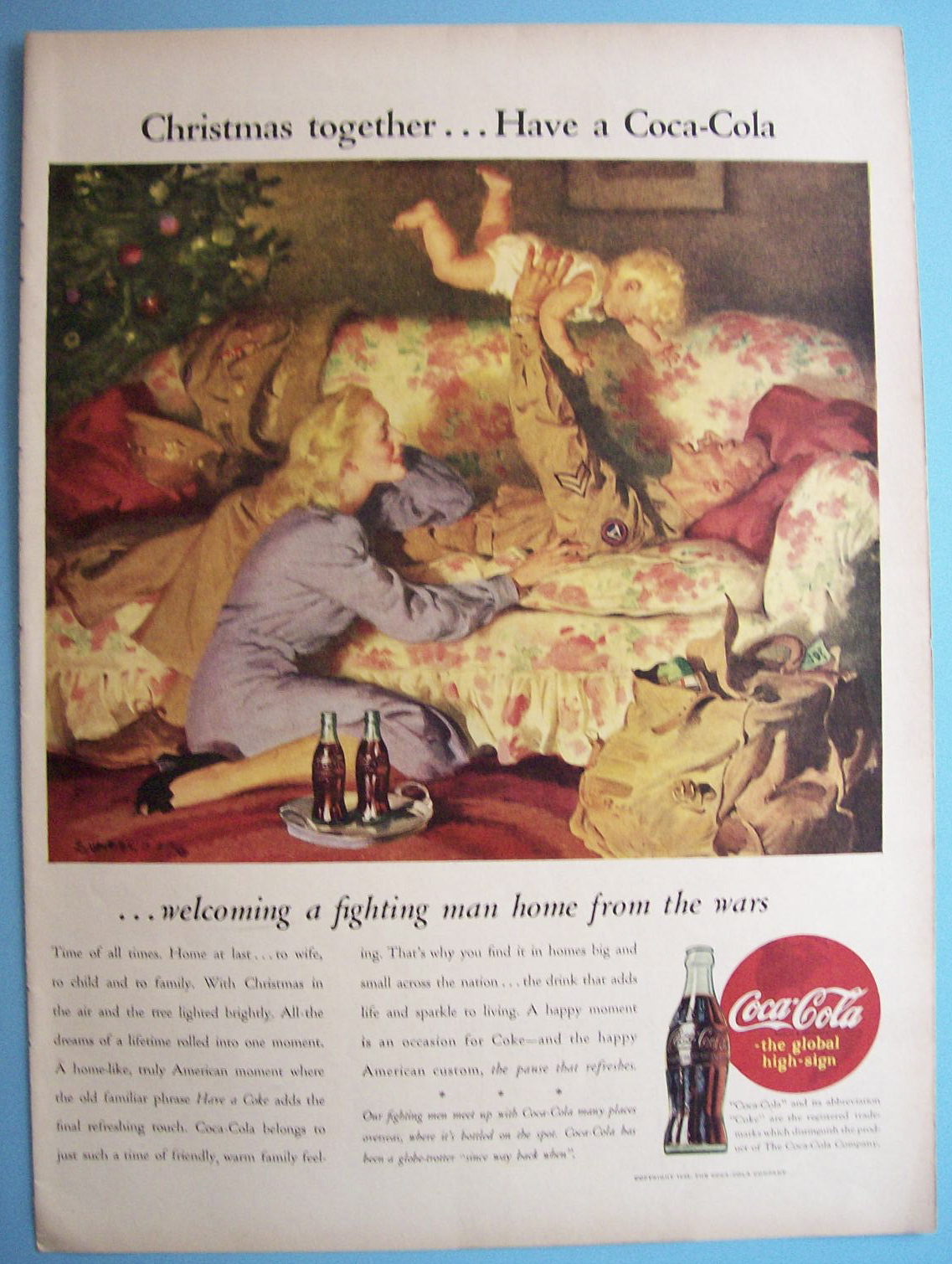 1945 Coca-Cola (Coke) with Soldier Playing with Baby