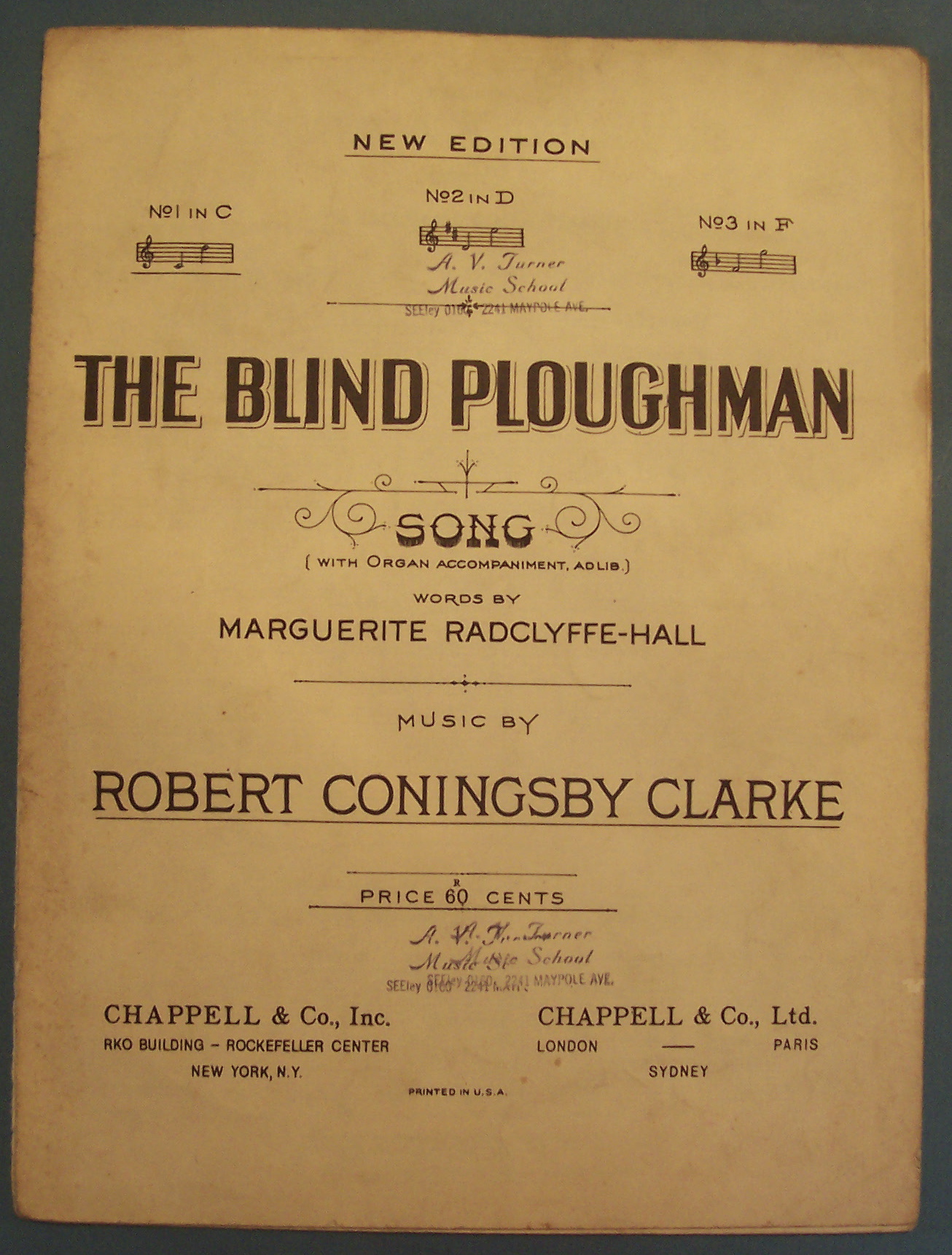 1913 The Blind Ploughman Song Sheet Music