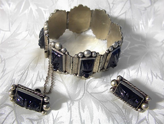 Bracelet Mexican Silver & Black Onyx & Earrings