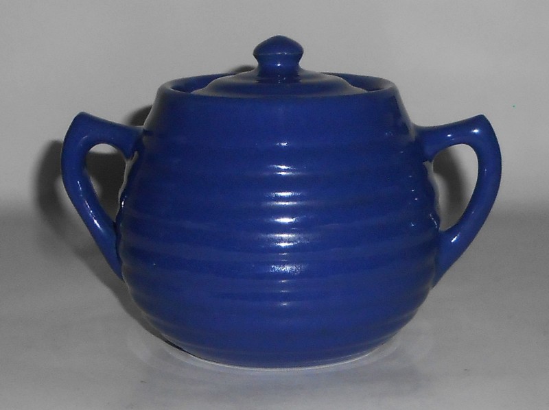 VINTAGE Bauer Pottery Ring Ware Cobalt Sugar Bowl w/Lid