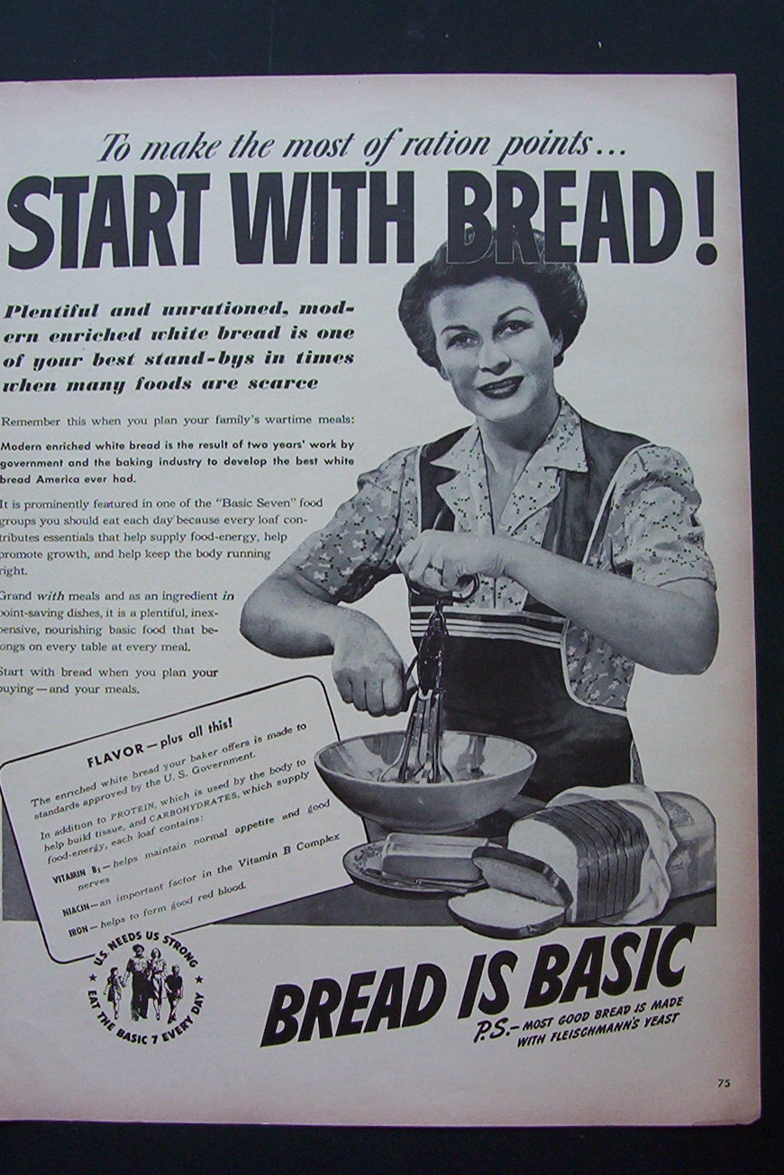 1943 Bread Is Basic with Woman Whipping Food in Bowl