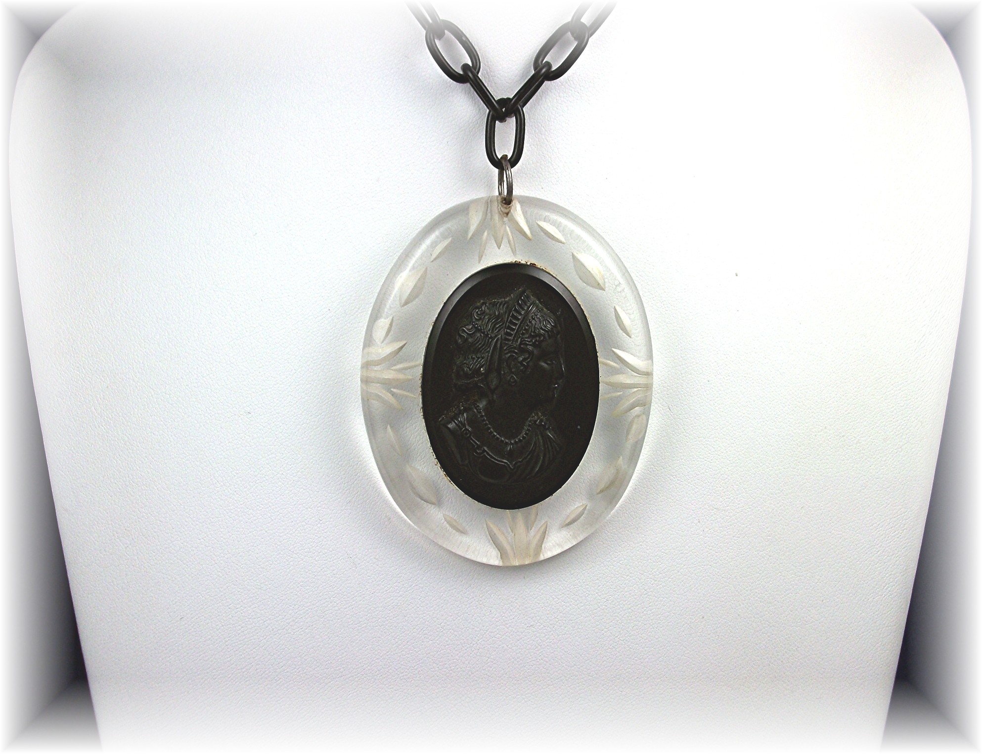 Bakelite Lucite Cameo Necklace