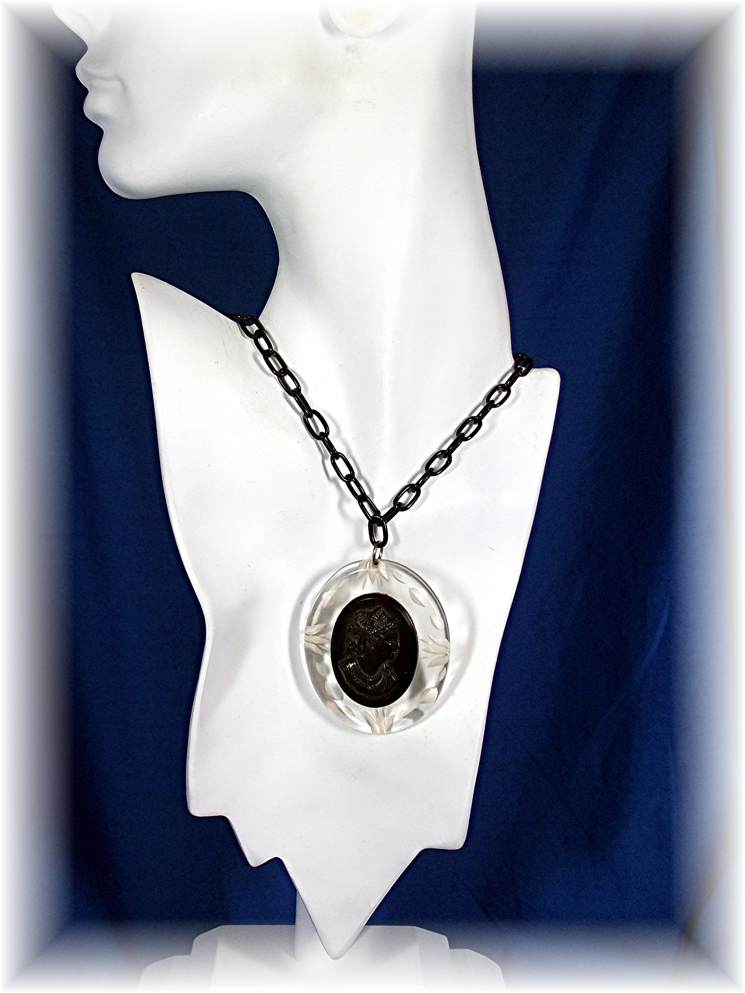 Bakelite Lucite Cameo Necklace