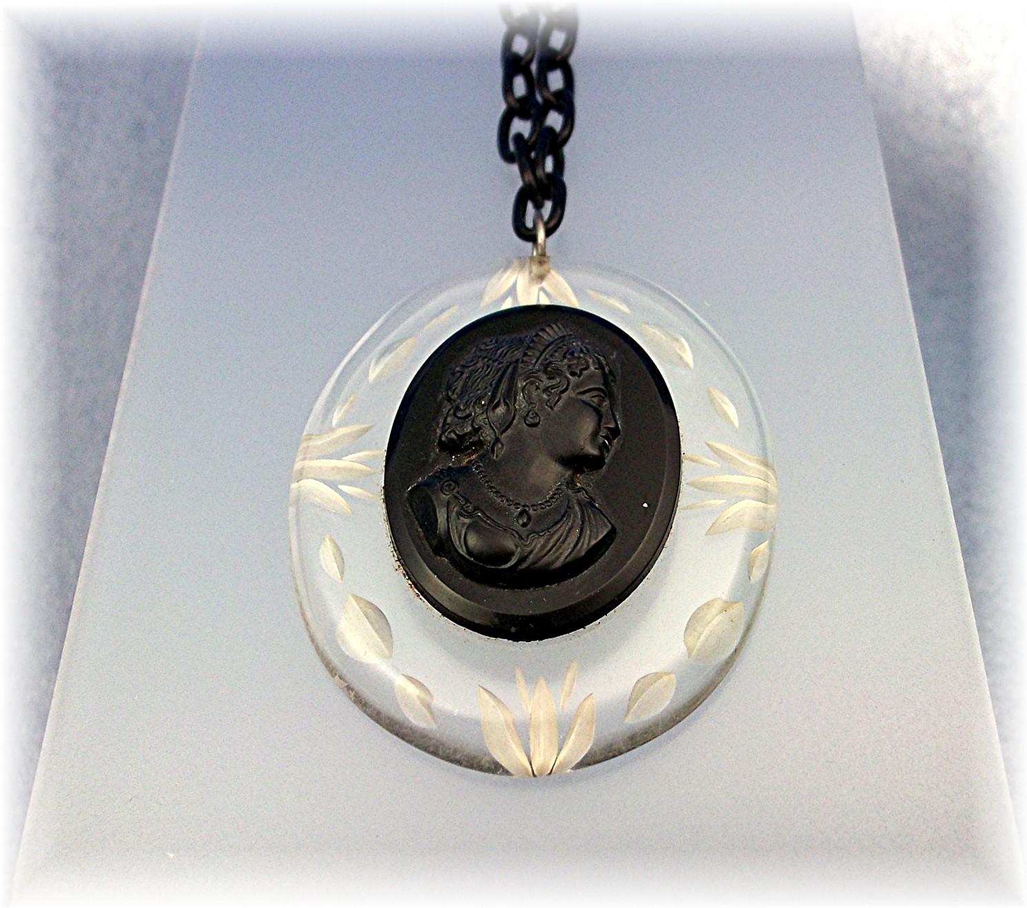 Bakelite Lucite Cameo Necklace