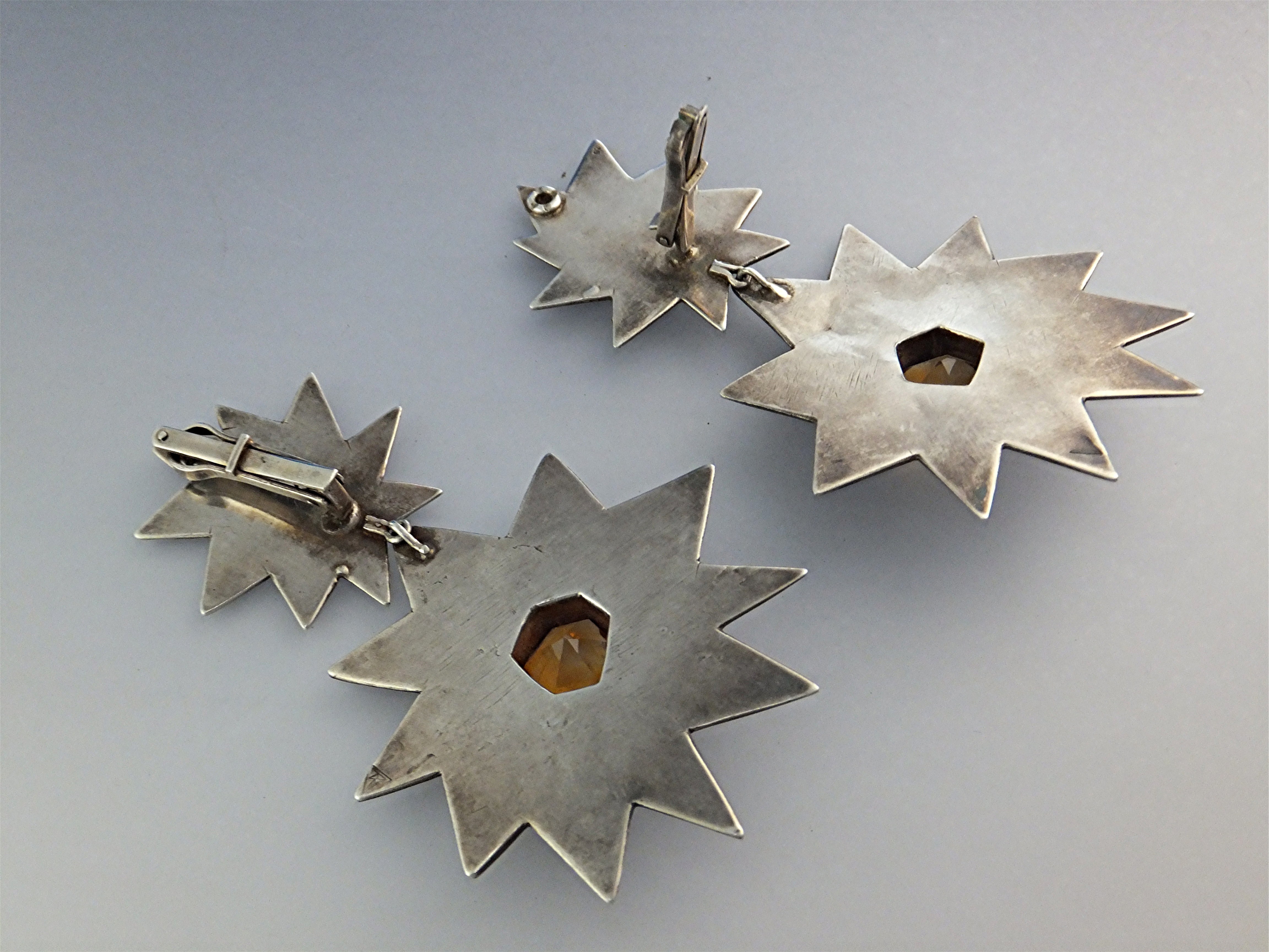 Earrings Citrine Sterling Silver Stars  Dangle Clips US