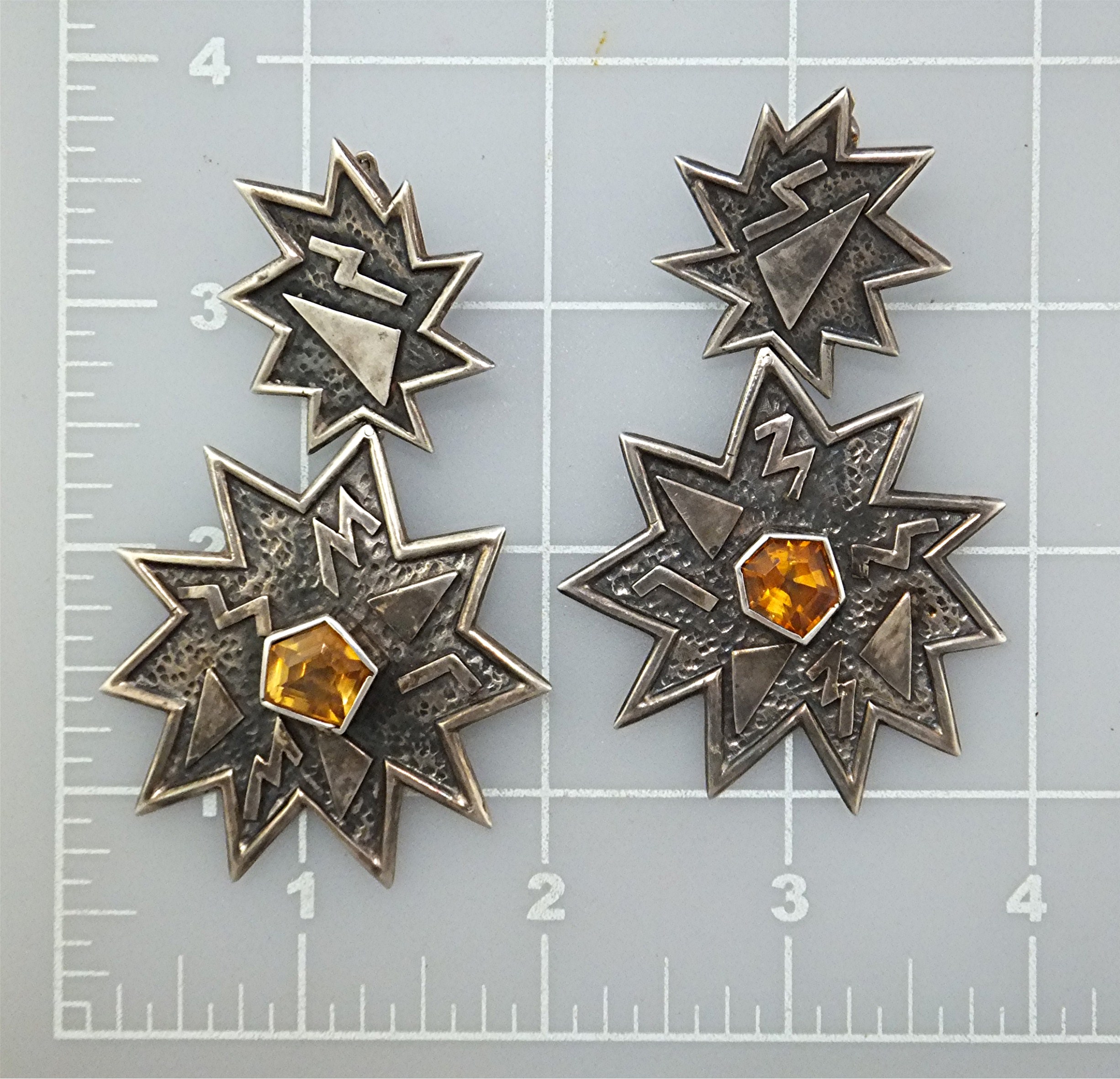 Earrings Citrine Sterling Silver Stars  Dangle Clips US