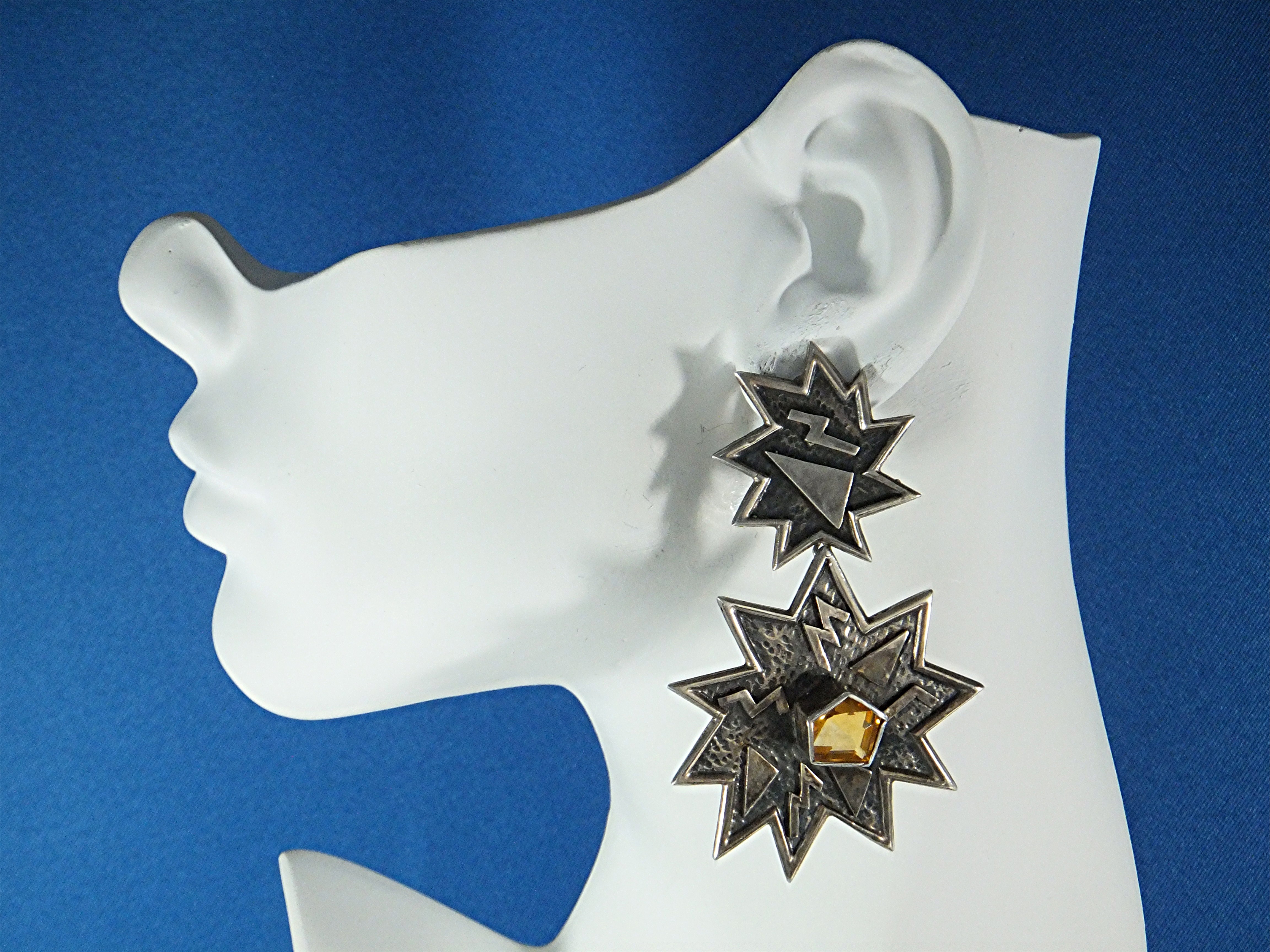 Earrings Citrine Sterling Silver Stars  Dangle Clips US