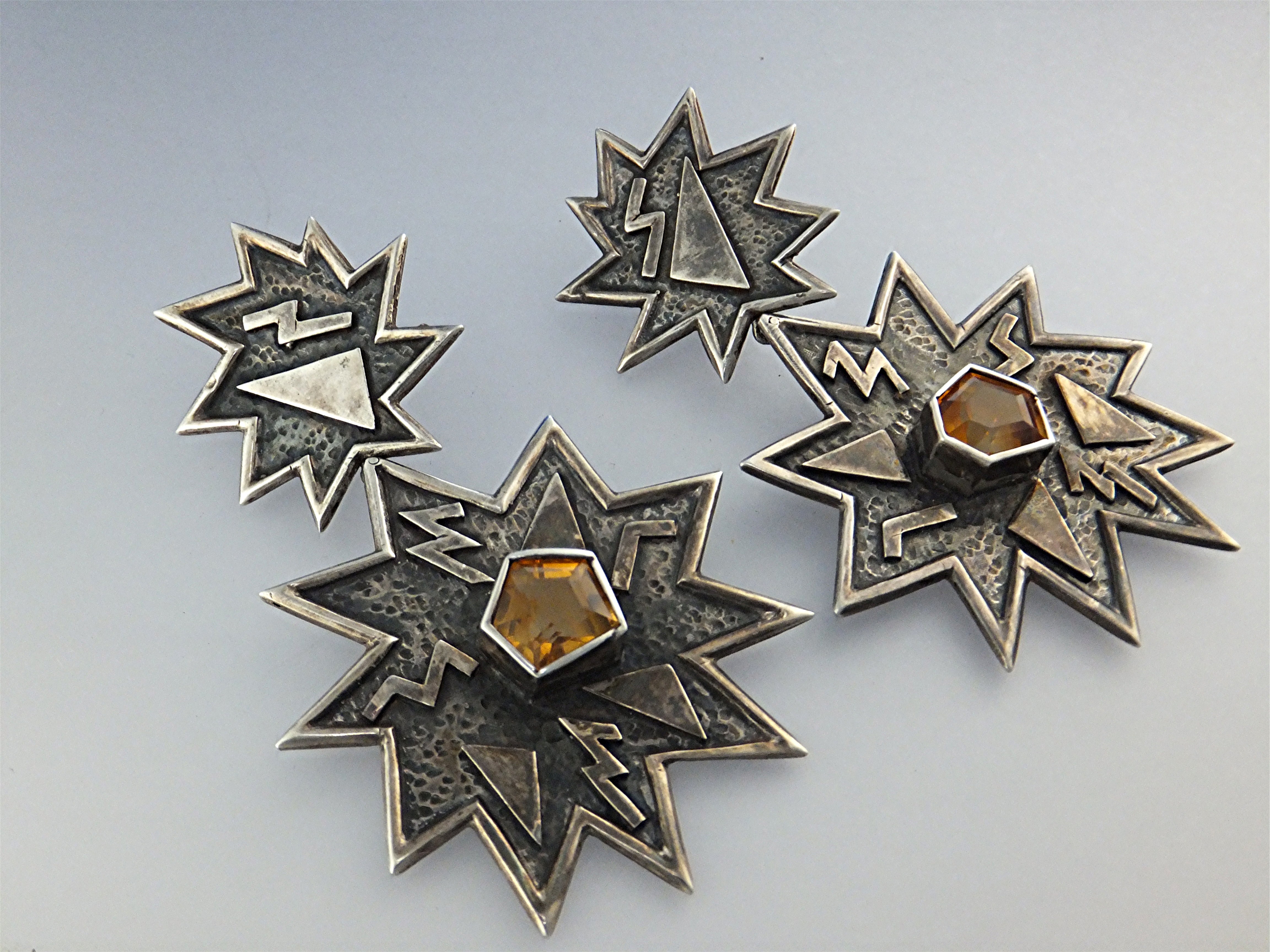 Earrings Citrine Sterling Silver Stars Dangle Clips US