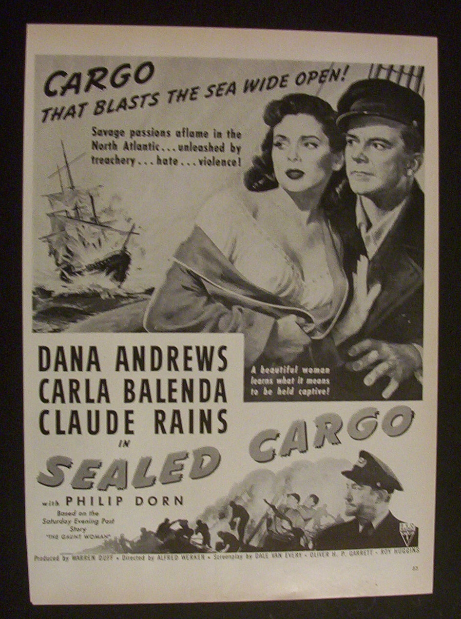 1951 Movie  Ad  for  Sealed  Cargo