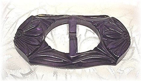 Bakelite Buckle Dark Emerald Green Carved