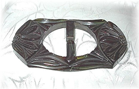 Bakelite Buckle Dark Emerald Green Carved
