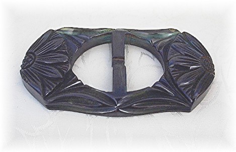 Bakelite Buckle Dark Emerald Green Carved