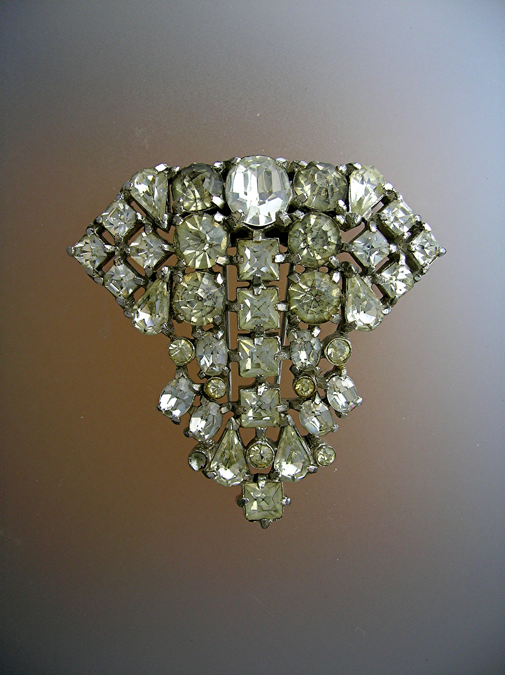 Dress Clip Rhinestone Foil Back Antique Fur Clip