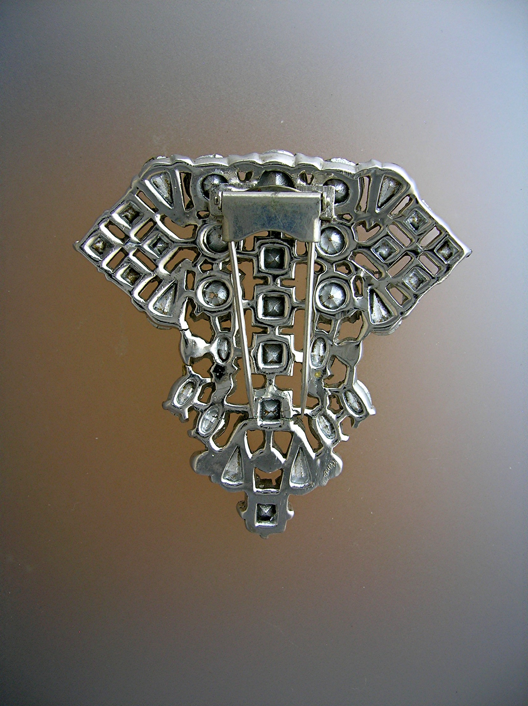 Dress Clip Rhinestone Foil Back Antique Fur Clip