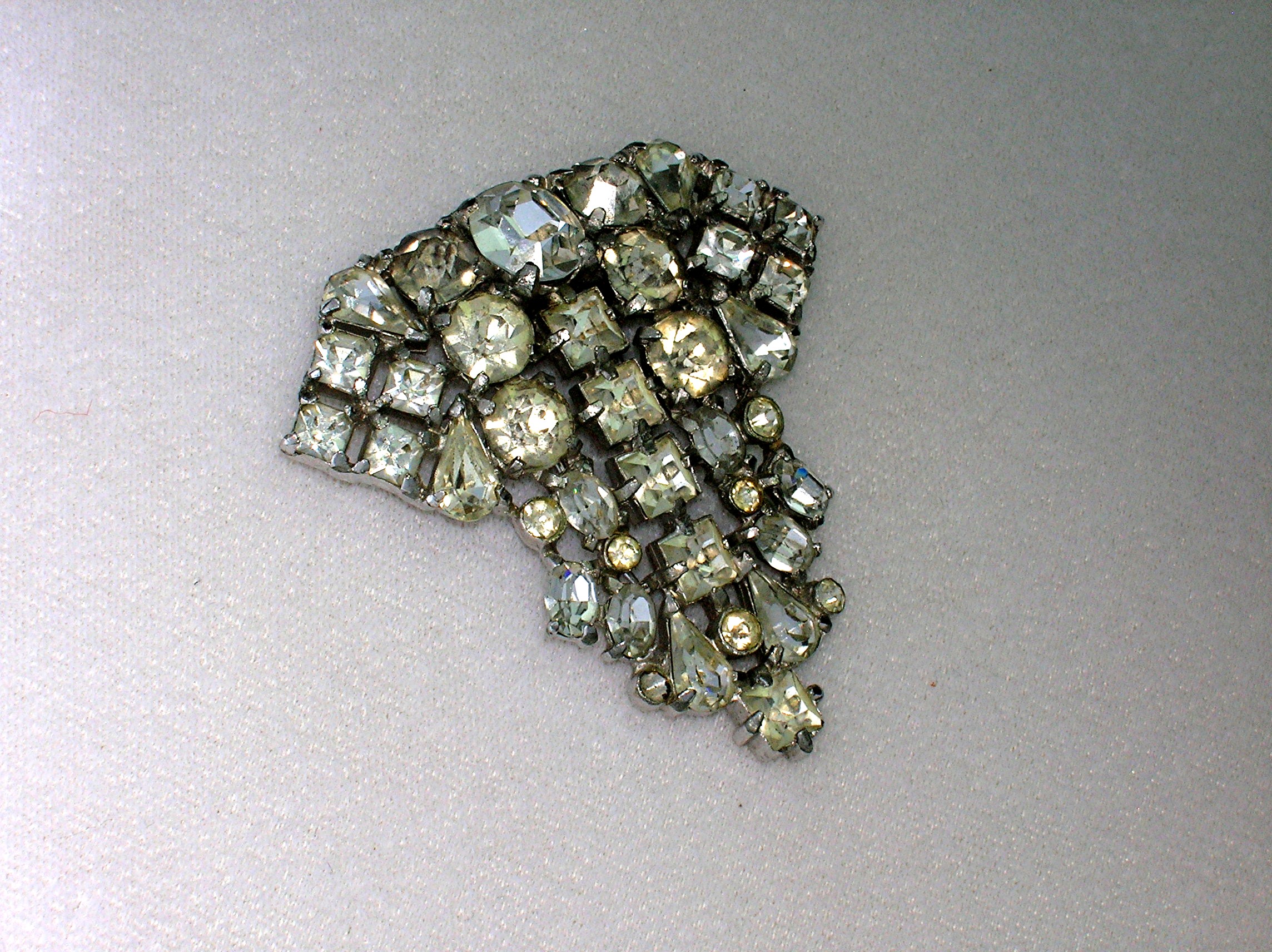 Dress Clip Rhinestone Foil Back Antique Fur Clip