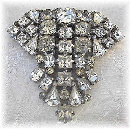 Dress Clip Rhinestone Foil Back Antique Fur Clip