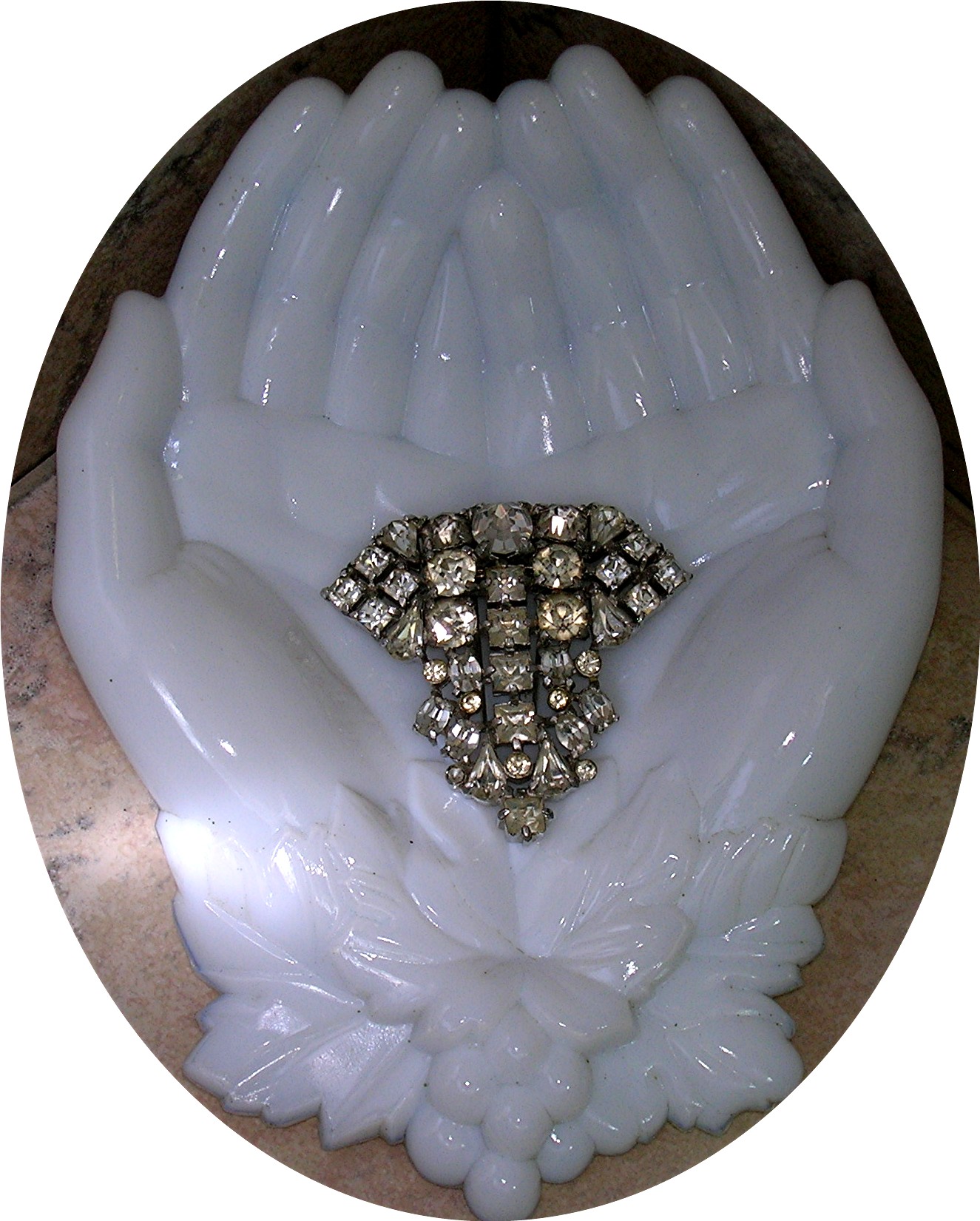 Dress Clip Rhinestone Foil Back Antique Fur Clip
