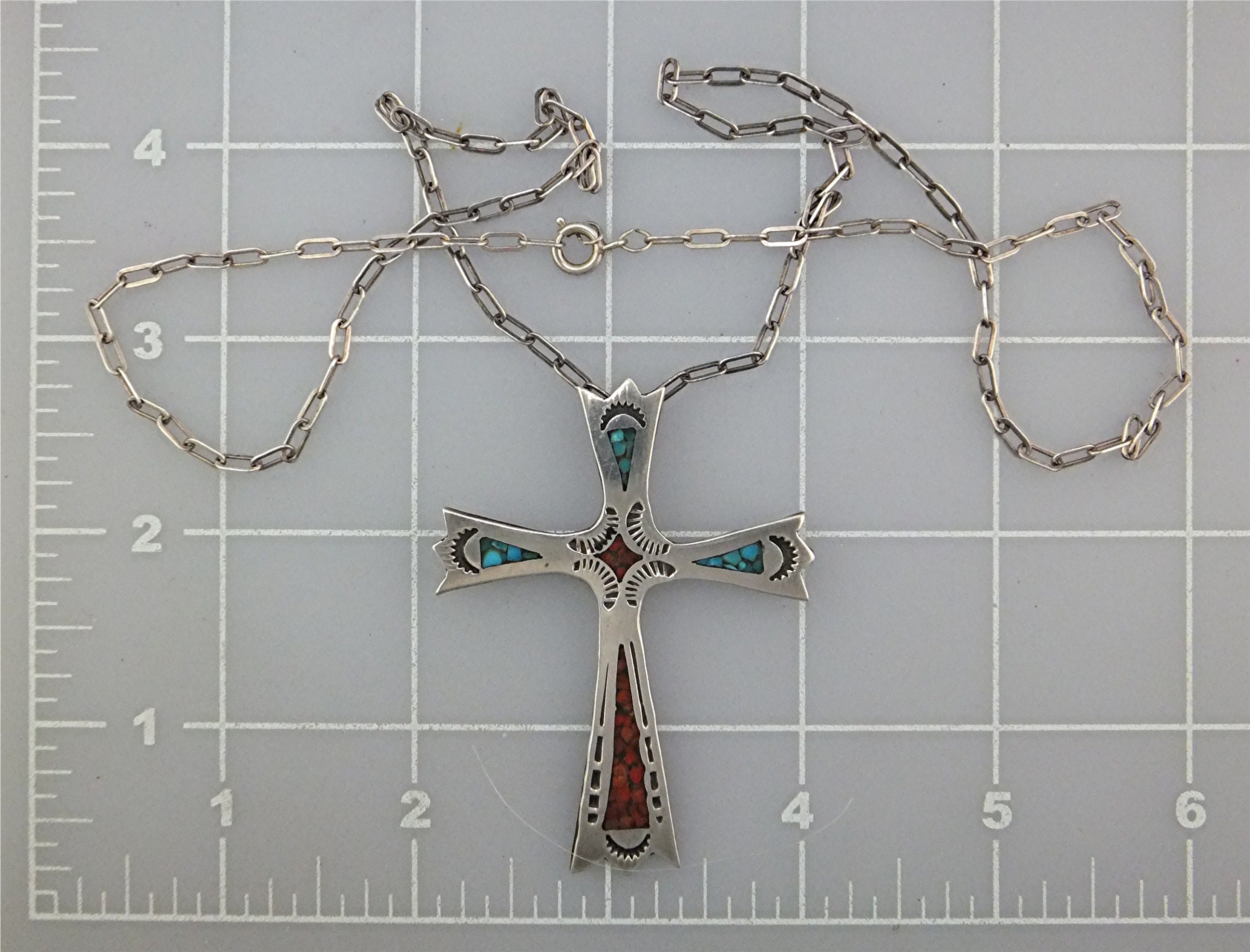 Native American Sterling Silver Chip Inlay Cross CHARLI