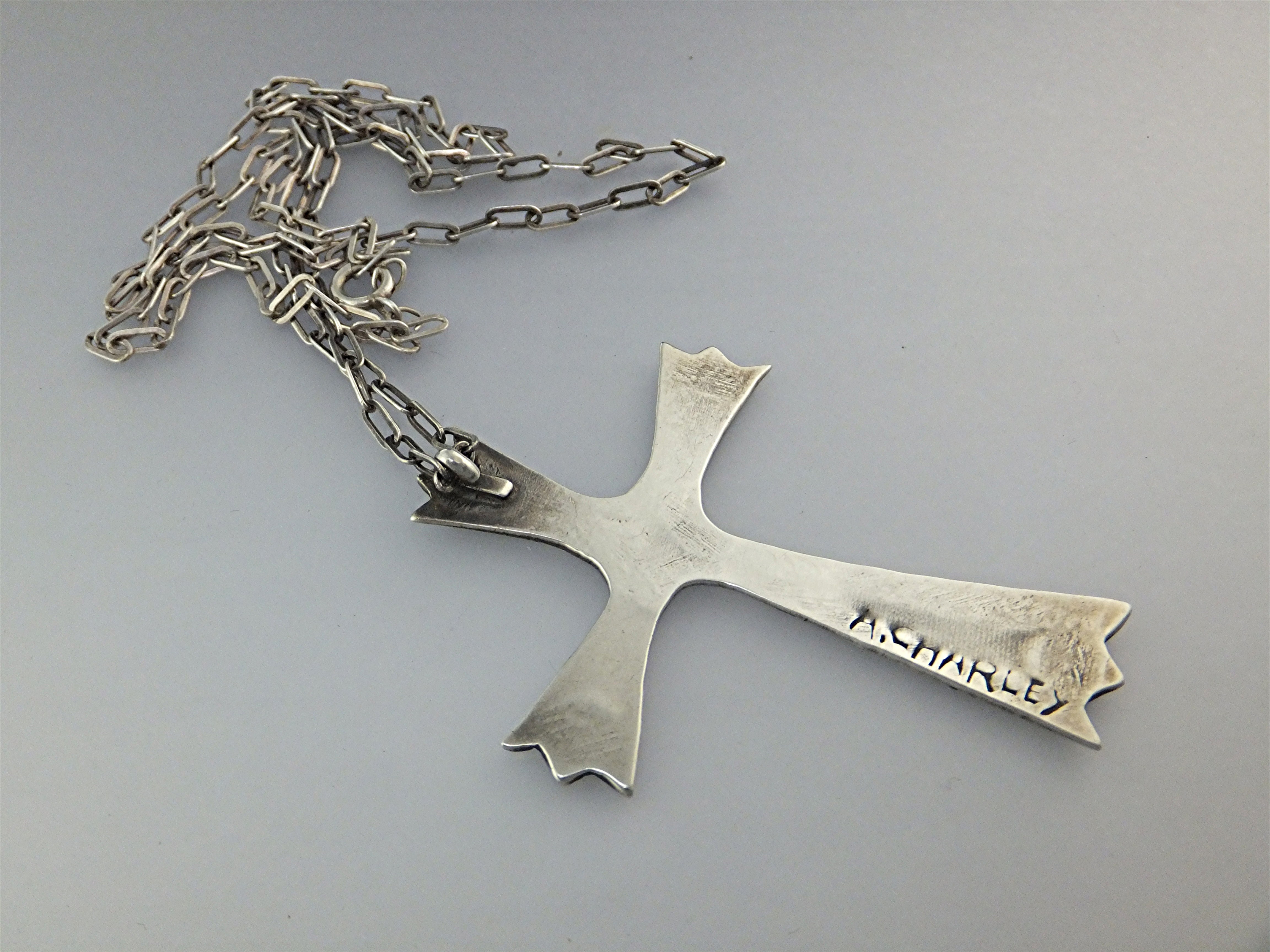 Native American Sterling Silver Chip Inlay Cross CHARLI