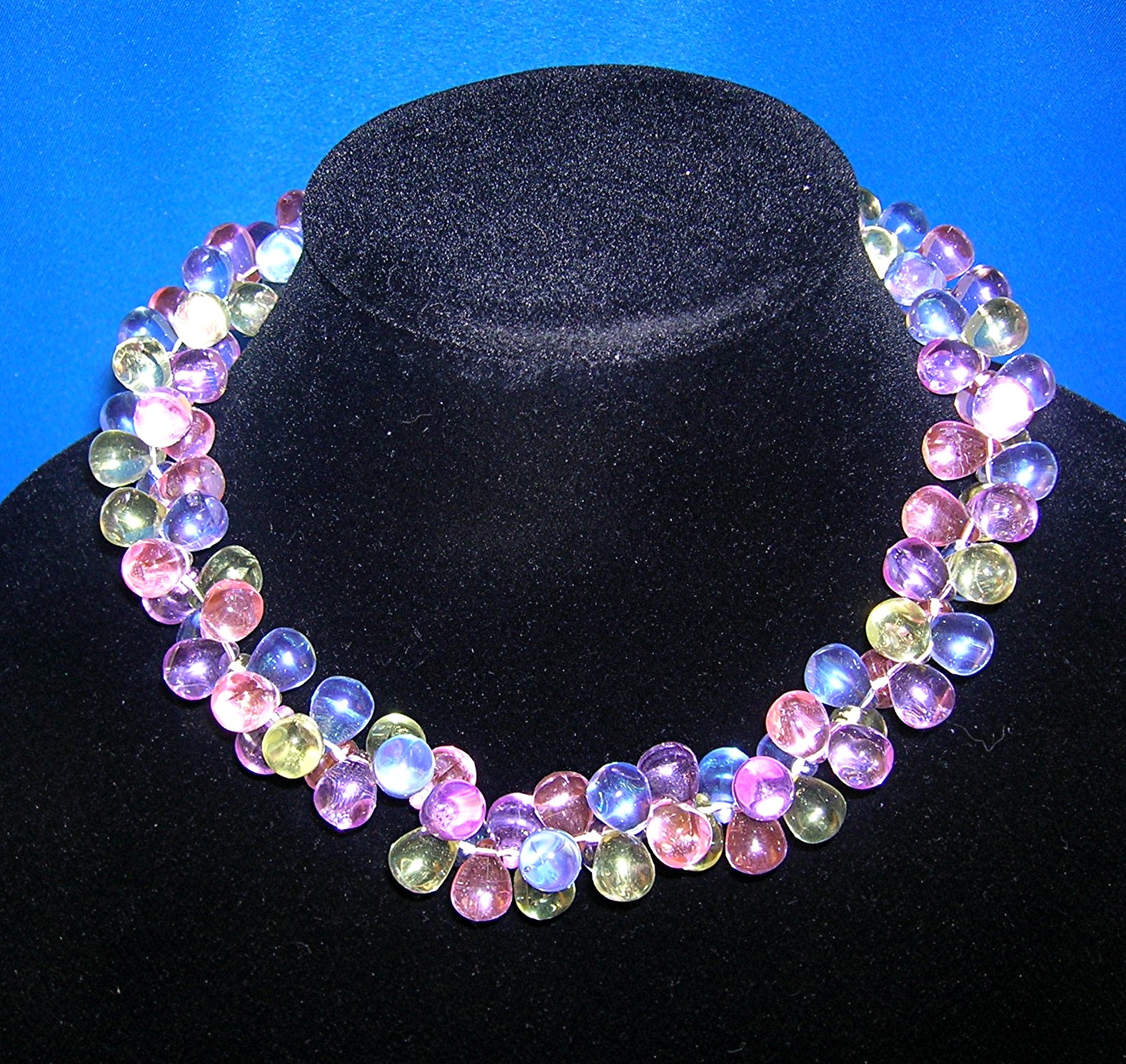 Clustered Grape  Blue Pink Green Lucite Bead Necklace