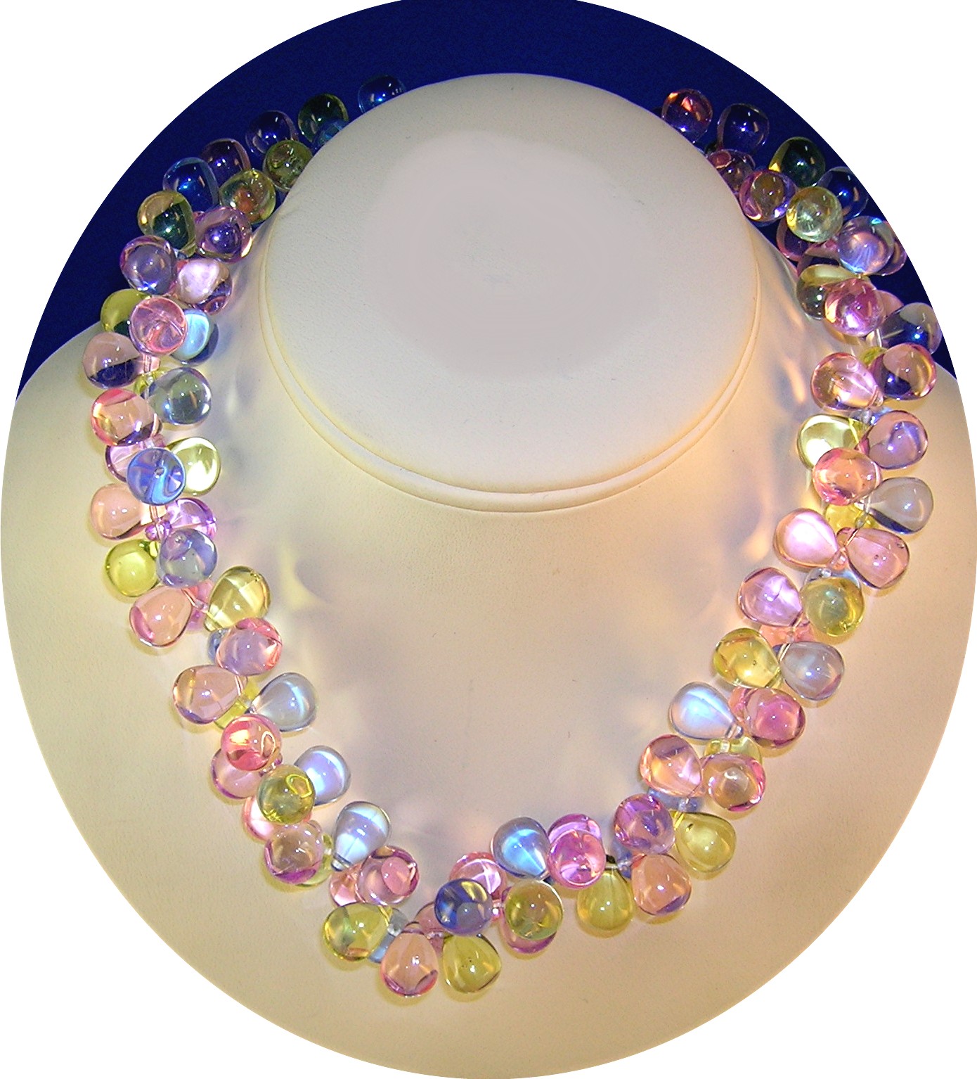 Clustered Grape Blue Pink Green Lucite Bead Necklace