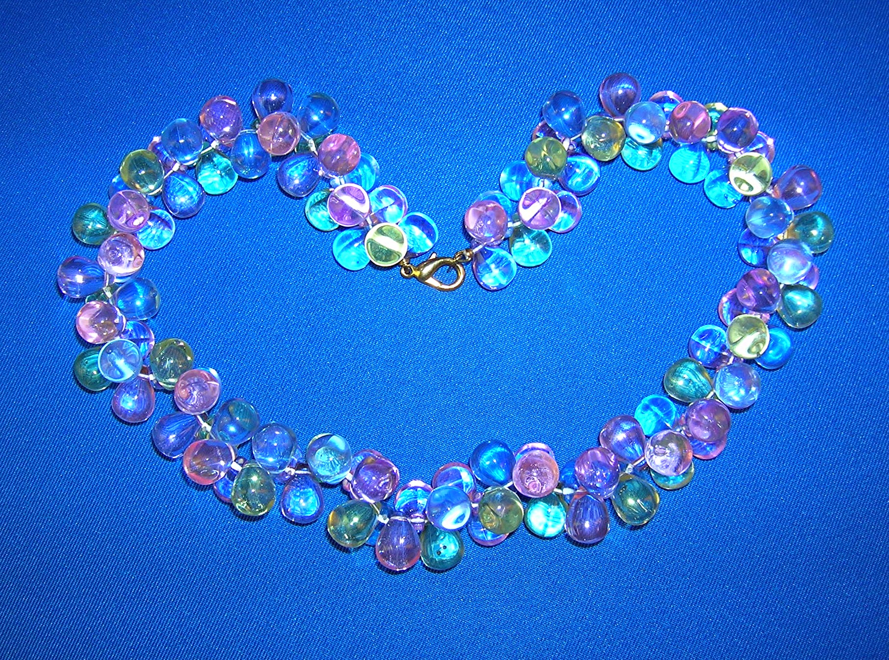 Clustered Grape  Blue Pink Green Lucite Bead Necklace