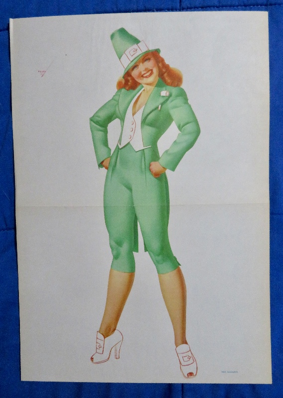 Original 1946 Sexy Pin Up Girl Wearing A Lovely Green Suit & A Green Hat By George Petty