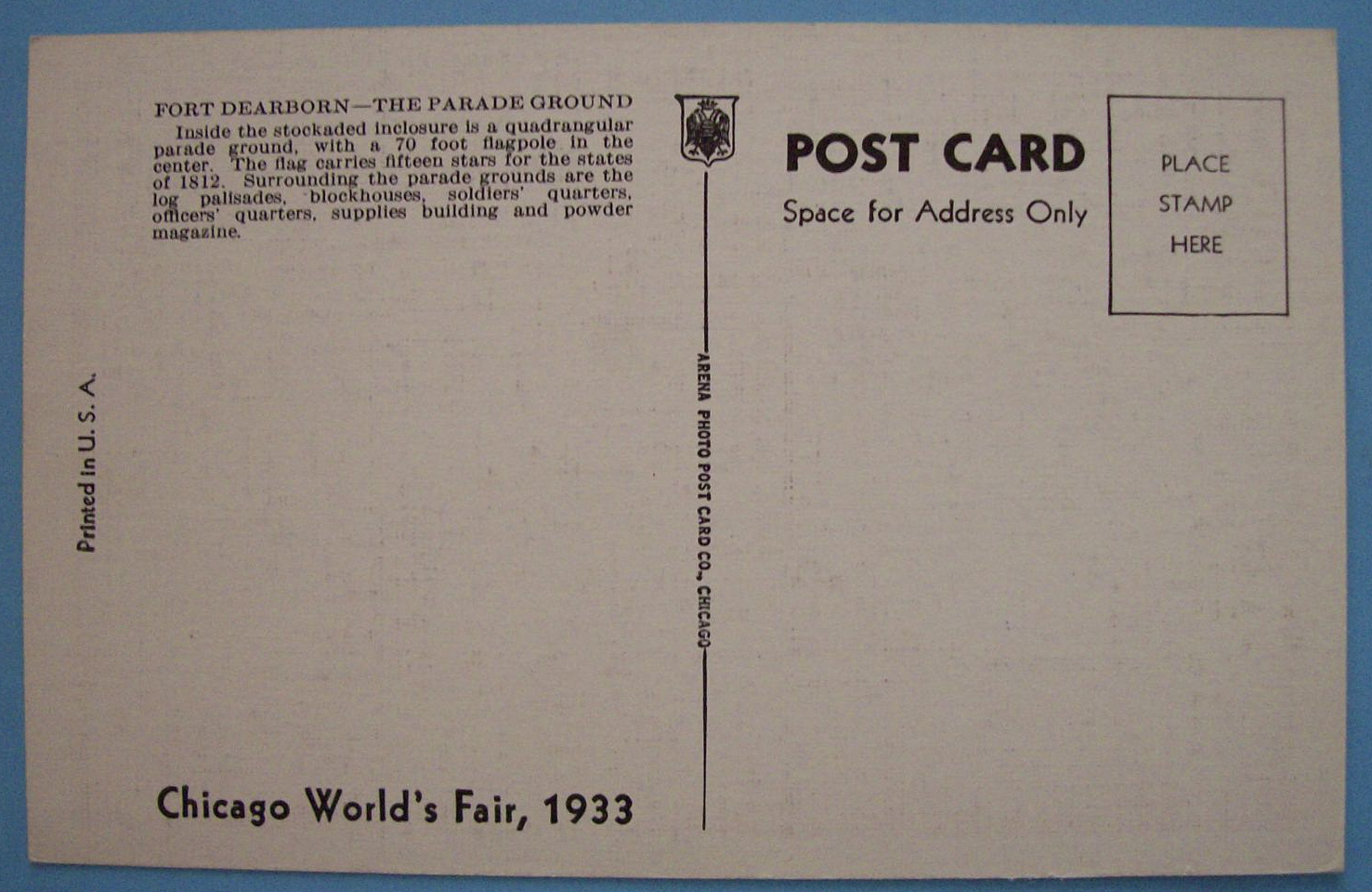 Fort Dearborn-Parade Ground Postcard-Chicago World Fair