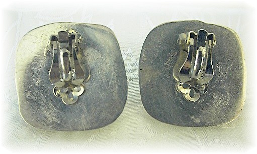 Sterling Silver & Green Cabochon Clip Earrings
