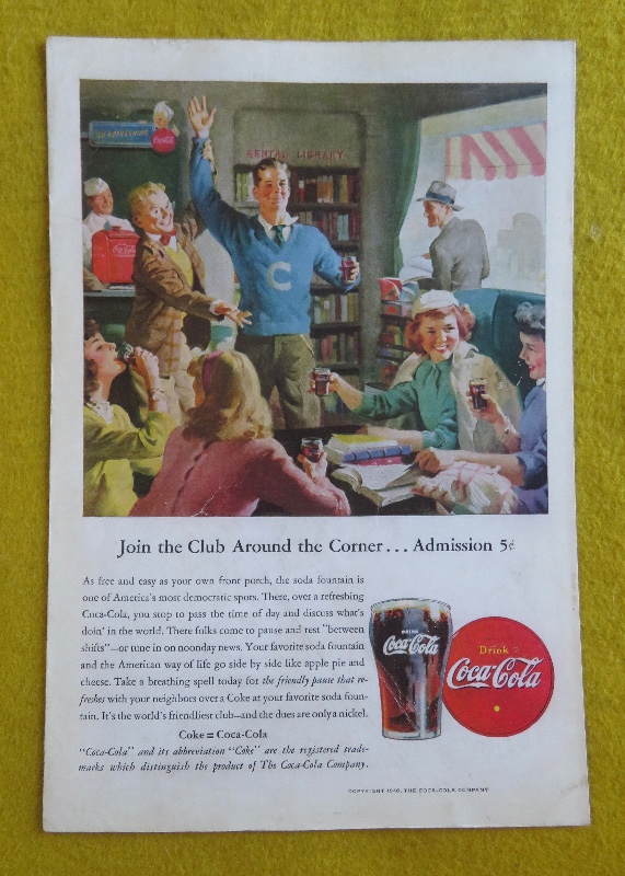 1946 Coca Cola (Coke) With Join The Club Around The Corner