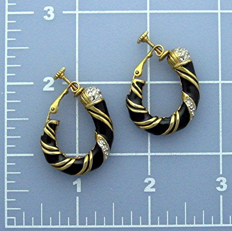Enamel Crystal and Goldtone Clip Earrings Vintage